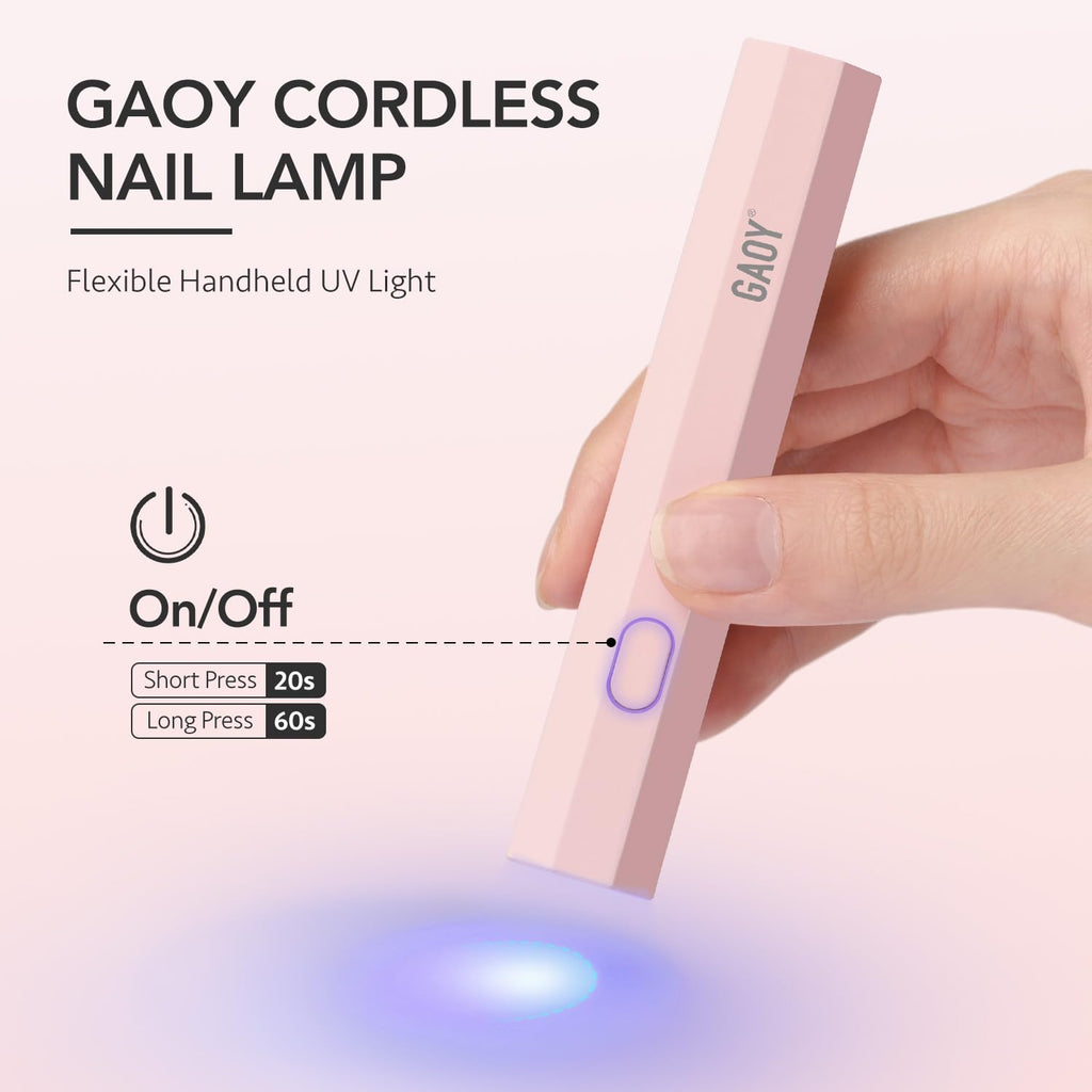 GAOY Handheld UV Light for Gel Nails, Mini Nail Lamp, Portable Cordless Rechargeable, Fast Curing, Diamond Pink