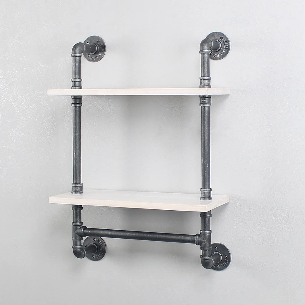 MBQQ Industrial Pipe Shelf Bathroom Shelves Wall Mounted,19.6in Rustic Wood Shelf with Towel Bar,1 Tier Farmhouse Towel Rack,Pipe Shelving Floating Shelves Towel Holder,Black & White