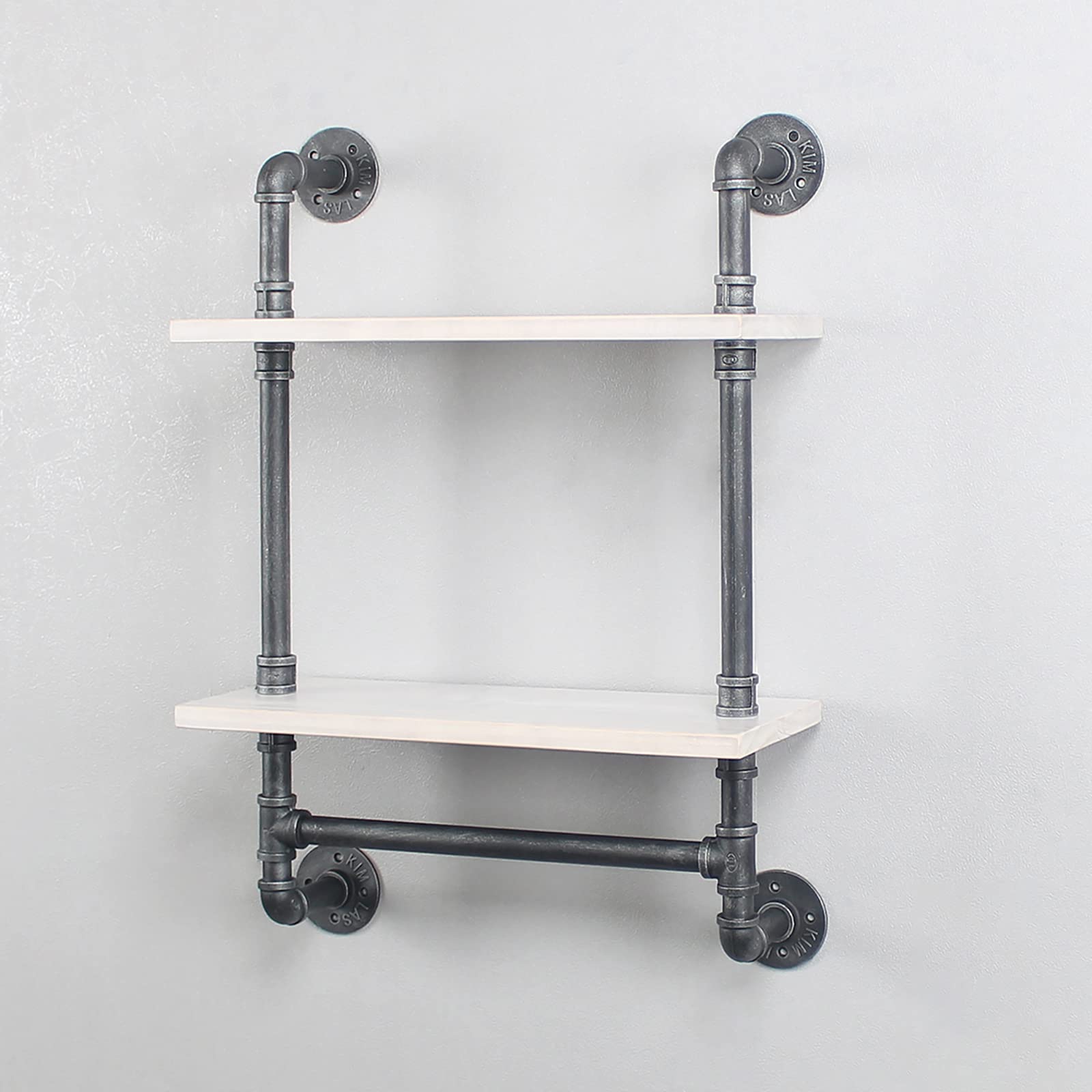 MBQQ Industrial Pipe Shelf Bathroom Shelves Wall Mounted,19.6in Rustic Wood Shelf with Towel Bar,1 Tier Farmhouse Towel Rack,Pipe Shelving Floating Shelves Towel Holder,Black & White