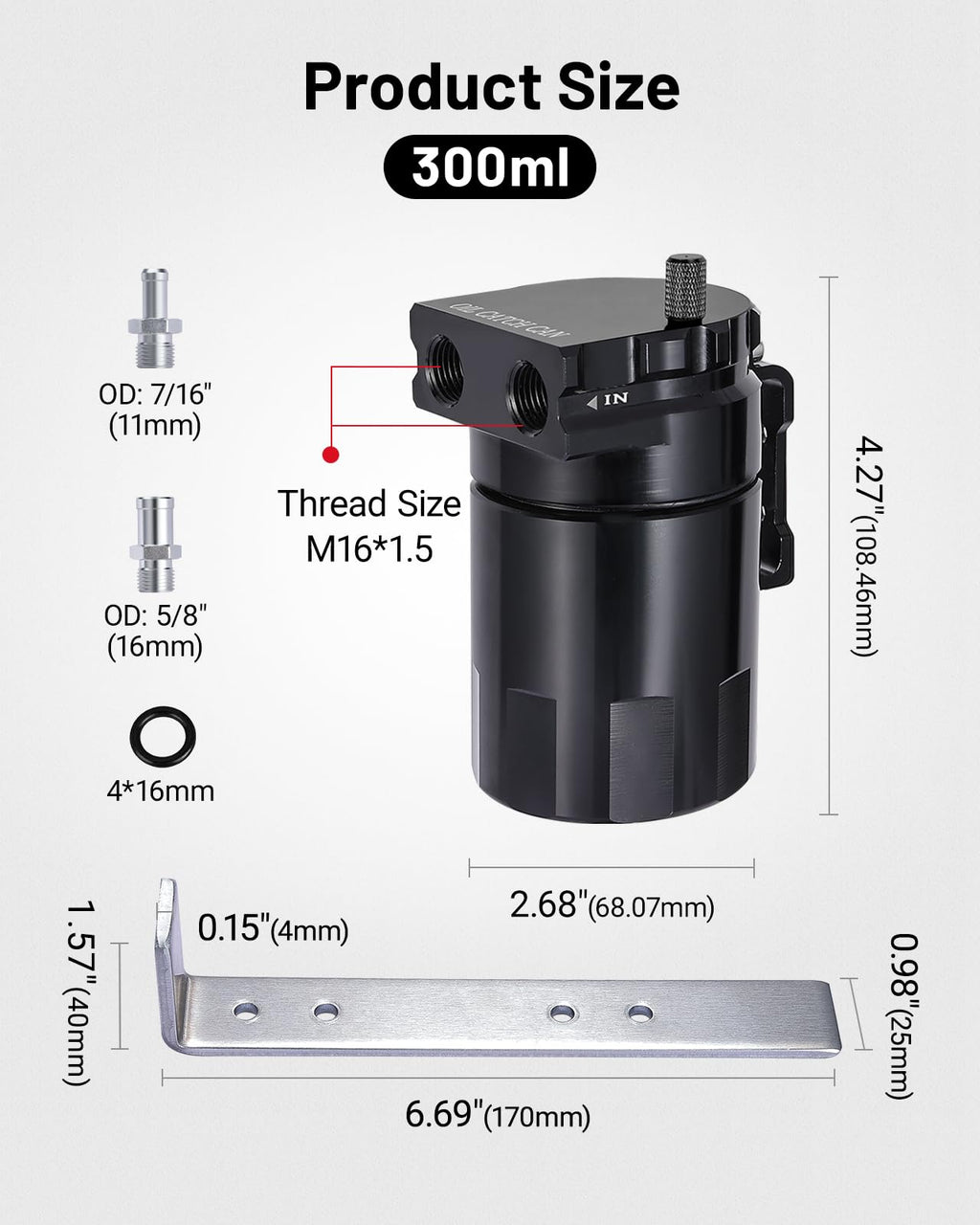 EVIL ENERGY Oil Catch Can, 300ML Universal Baffled Catch Can Kit with 5FT 3/8 Inch Hose, Aluminum Air Oil Separator Upgraded Internal Filter