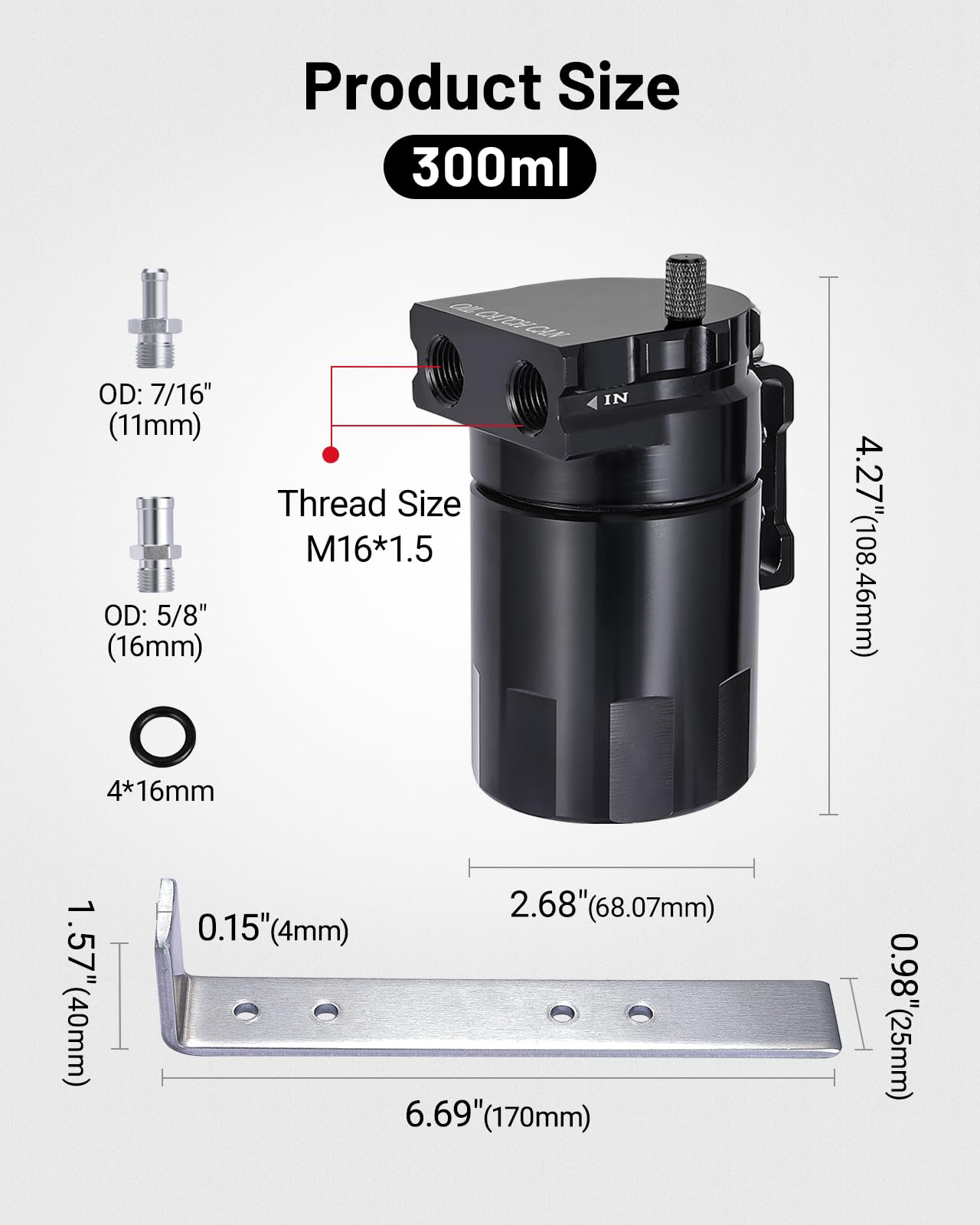 EVIL ENERGY Oil Catch Can, 300ML Universal Baffled Catch Can Kit with 5FT 3/8 Inch Hose, Aluminum Air Oil Separator Upgraded Internal Filter