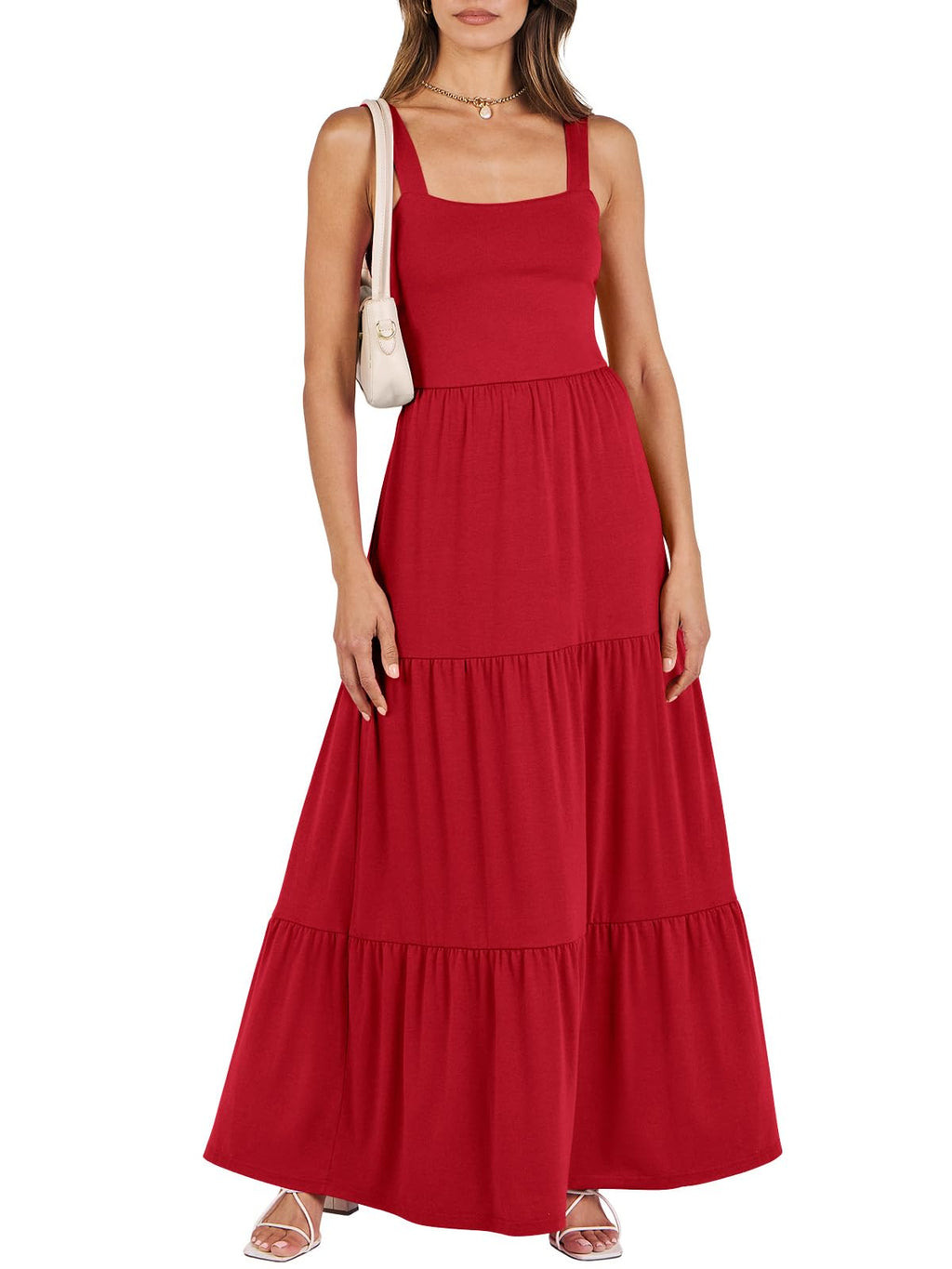 ANRABESS Women's Summer Casual Long Maxi Beach Vacation Dresses Sleeveless Square Neck Flowy Tiered Sun Dress with Pockets