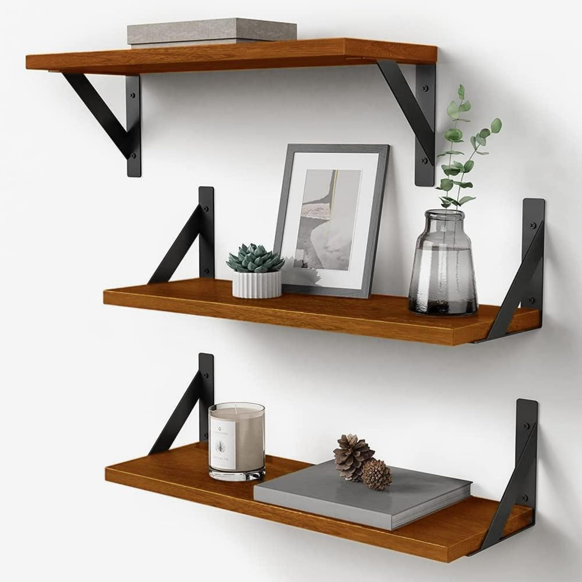 Forbena 12 Inch Deep Floating Shelves for Wall, Wide Black Wall Mounted Shelves for Bedroom Office Books Plants, Large Hanging Shelf for Living Room Bathroom Kitchen Closet Pantry Storage (3-Pack)