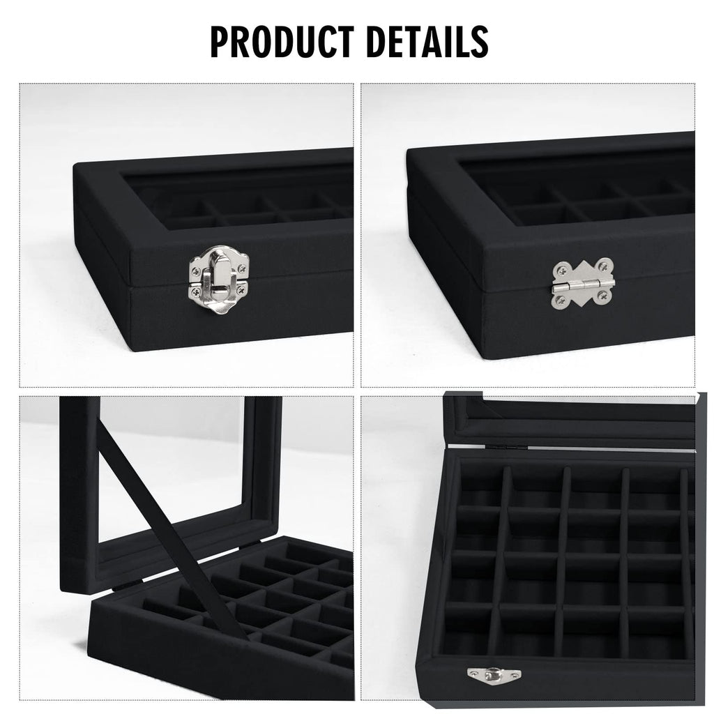 Vicoter Velvet Jewelry Box 24 Grid Jewelry Ring Display Organiser Box Tray Holder Earrings Storage Case for Girls Wife Mom Women (Beige)