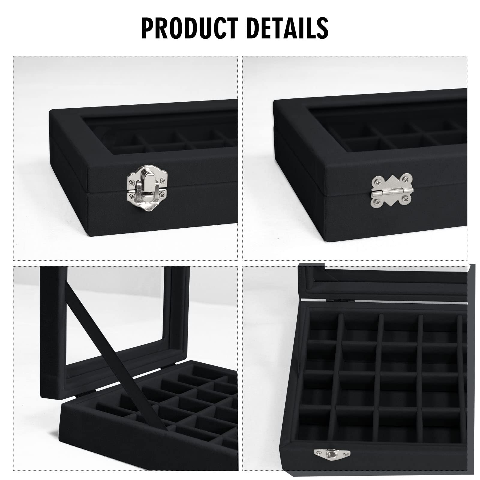 Vicoter Velvet Jewelry Box 24 Grid Jewelry Ring Display Organiser Box Tray Holder Earrings Storage Case for Girls Wife Mom Women (Beige)