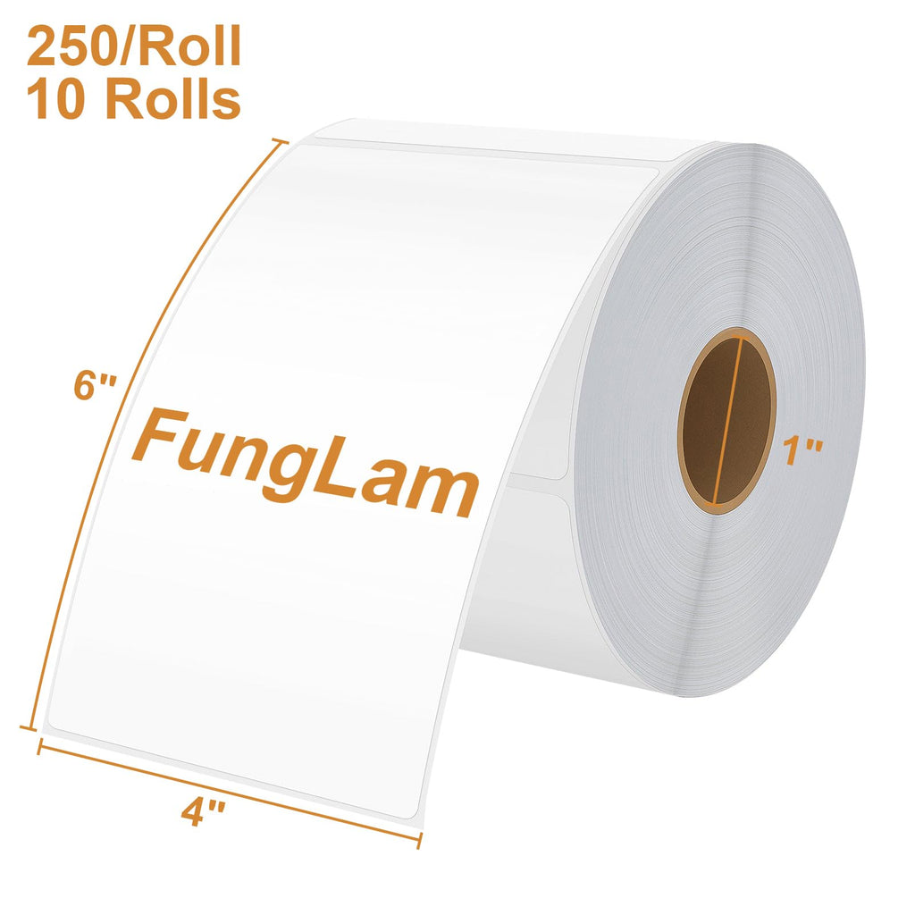 FungLam 2 Rolls 4x6 Direct Thermal Shipping Labels, 250 Labels/Roll, 1'' Core, Compatible Zebra 2844 ZP-450 ZP-500 ZP-505