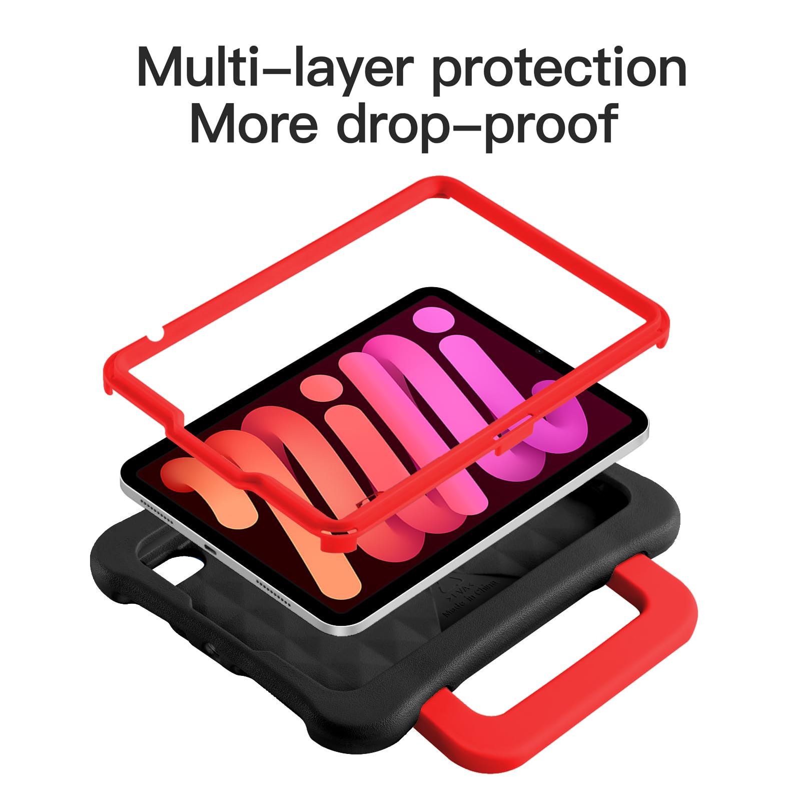 Kids Case for iPad mini 7 (A17 Pro) 2024 /iPad Mini6 2021, Light Weight Heavy Duty/Shockproof/Drop Proof with Handle/Kickstand, Child Friendly Cover for iPad mini 7th/6th Gen 8.3inch (red)