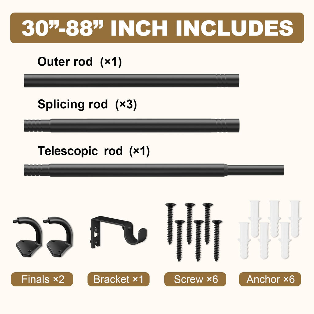 GXOACKJ Black Wrap Around Curtain Rods for Windows 28 to 48 inch, 5/8 inch Industrial Telescoping Blackout Curtain Rods for Bedroom & Outdoor