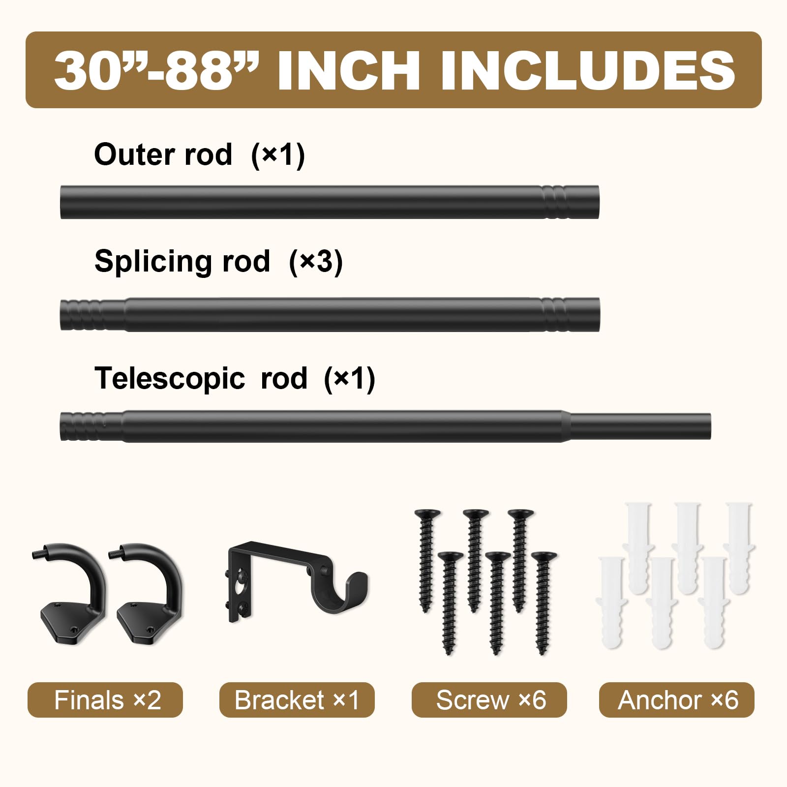 GXOACKJ Black Wrap Around Curtain Rods for Windows 28 to 48 inch, 5/8 inch Industrial Telescoping Blackout Curtain Rods for Bedroom & Outdoor
