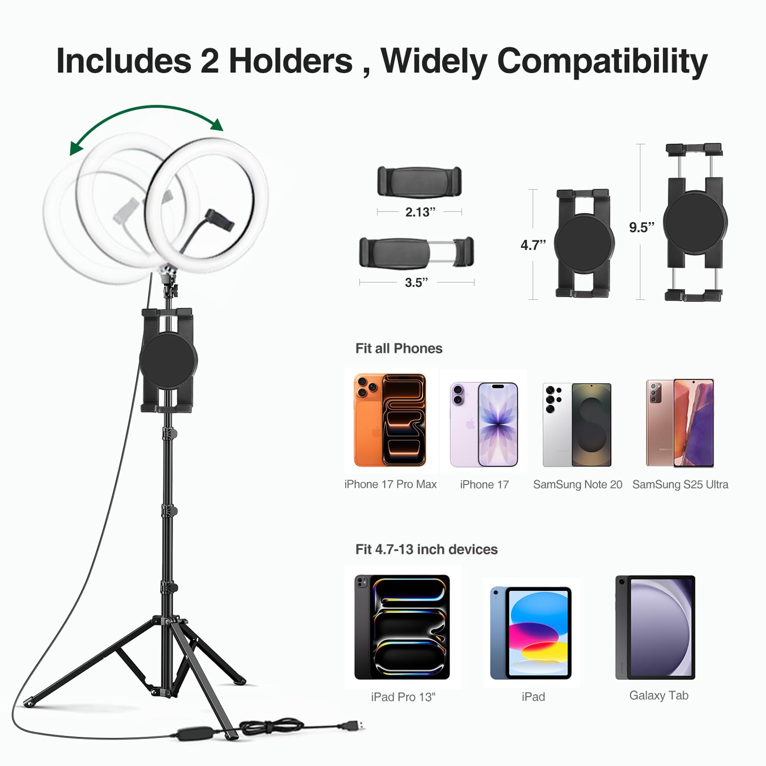 Elitehood 12’’ Ring Light with Tripod Stand (72’’ Tall) & iPad/Phone Holder, Dimmable Selfie Circle LED Lights Ringlight for Video Recording, Conference, Makeup, Laptop, Computer, Webcam, YouTube