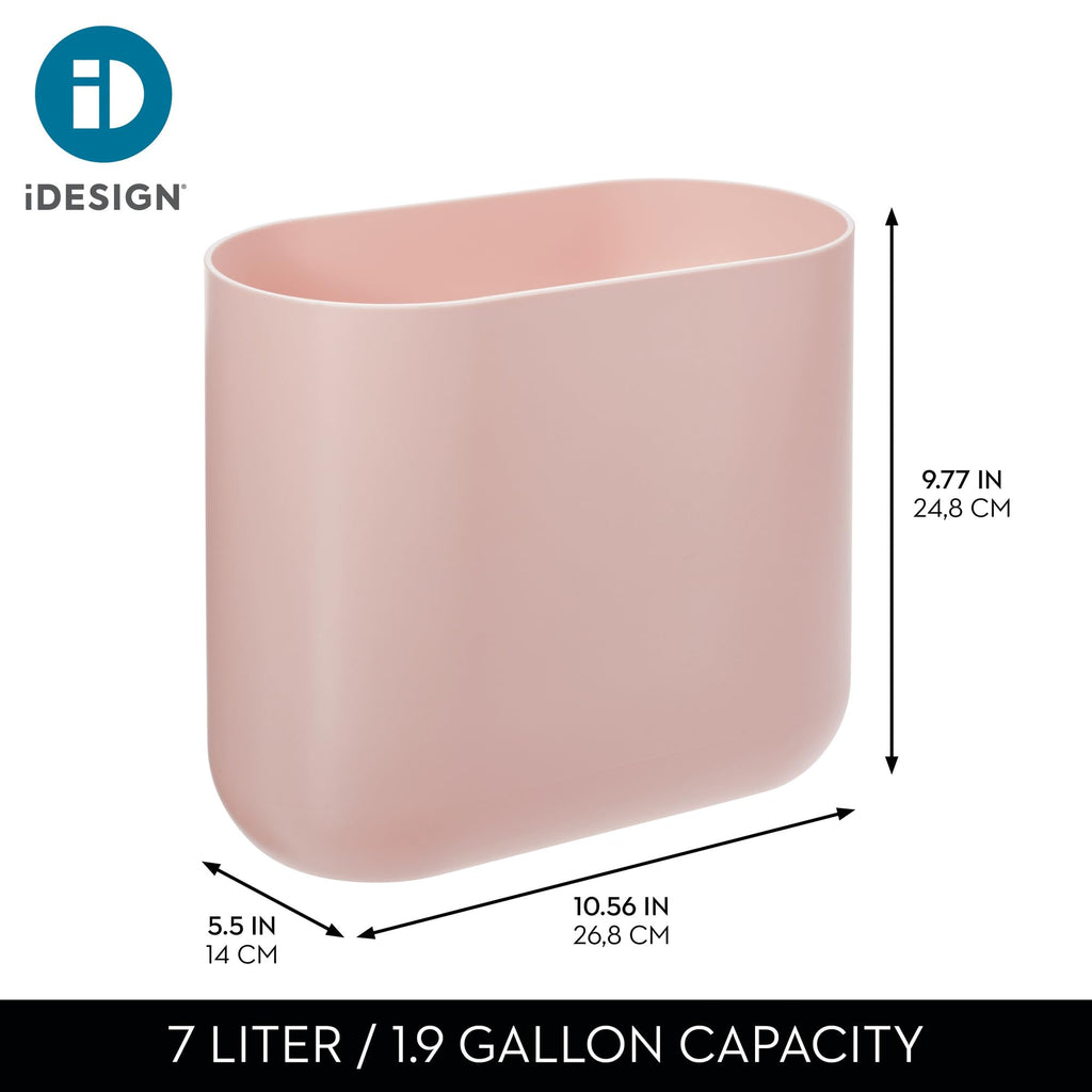 iDesign Small Slim Plastic Bathroom Trash Can, Black | Garbage Can for Bedroom, Office, Desk, Dorm