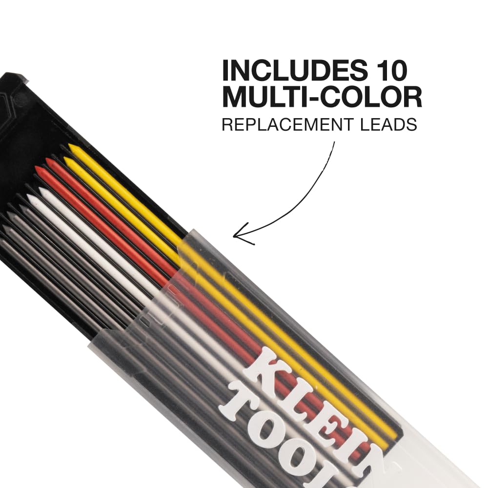 Klein Tools 86501 Skribes 2.8 mm Mechanical Carpenter Pencil with Built-In Sharpener, 4 Refills, and Deep Hole Marking for Woodworking and Construction