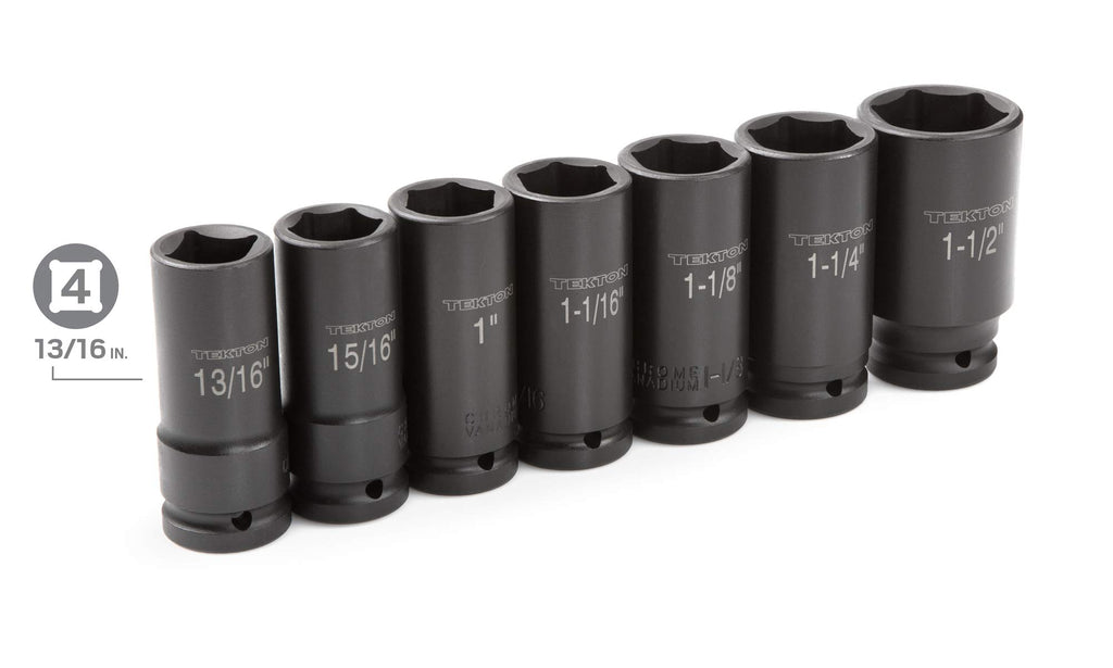 TEKTON 3/4 Inch Drive Deep 6-Point Impact Socket Set with Case, 7-Piece (13/16-1-1/2 in.) | 4890