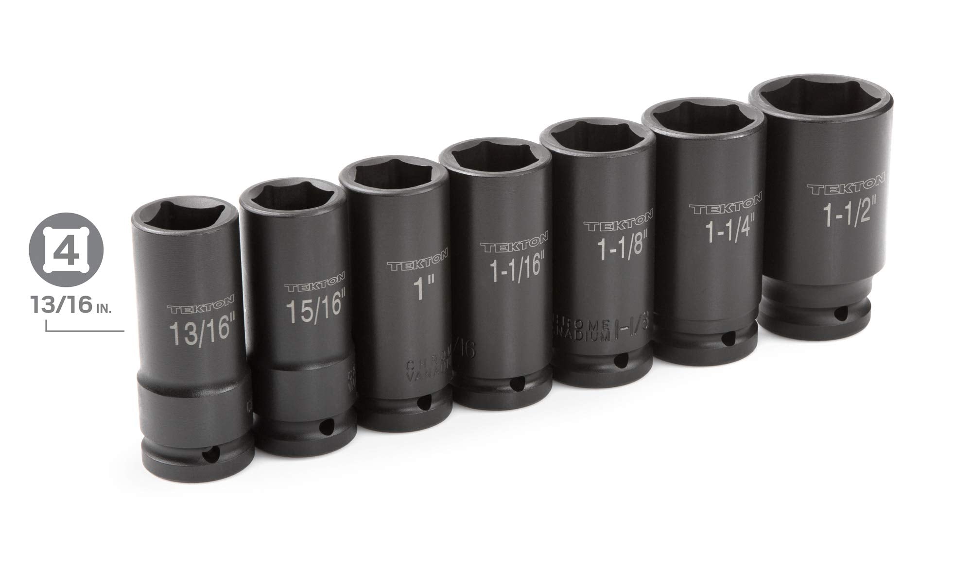 TEKTON 3/4 Inch Drive Deep 6-Point Impact Socket Set with Case, 7-Piece (13/16-1-1/2 in.) | 4890