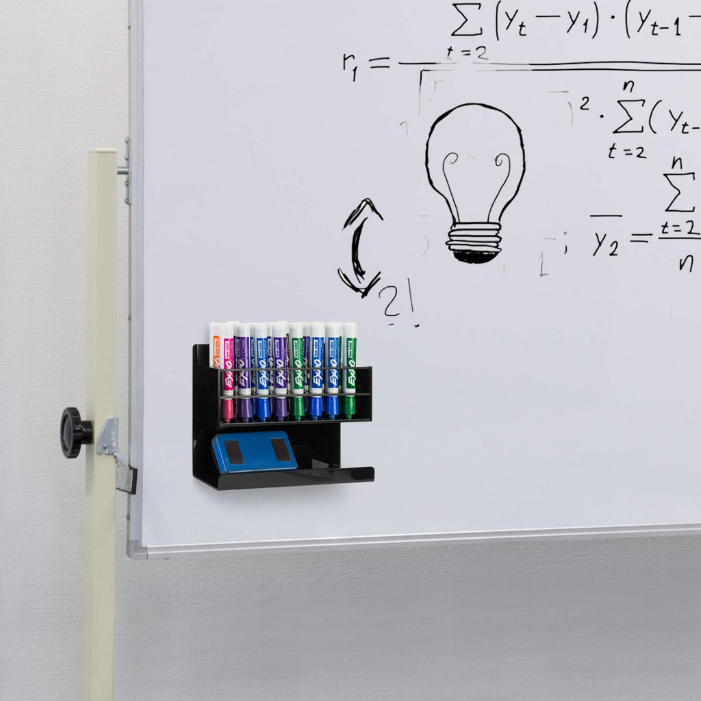 MyGift Dry Erase Marker Holder 10 Slots Whiteboard Marker Holder for Wall Dry Erase Eraser Holder Wall Mount Black