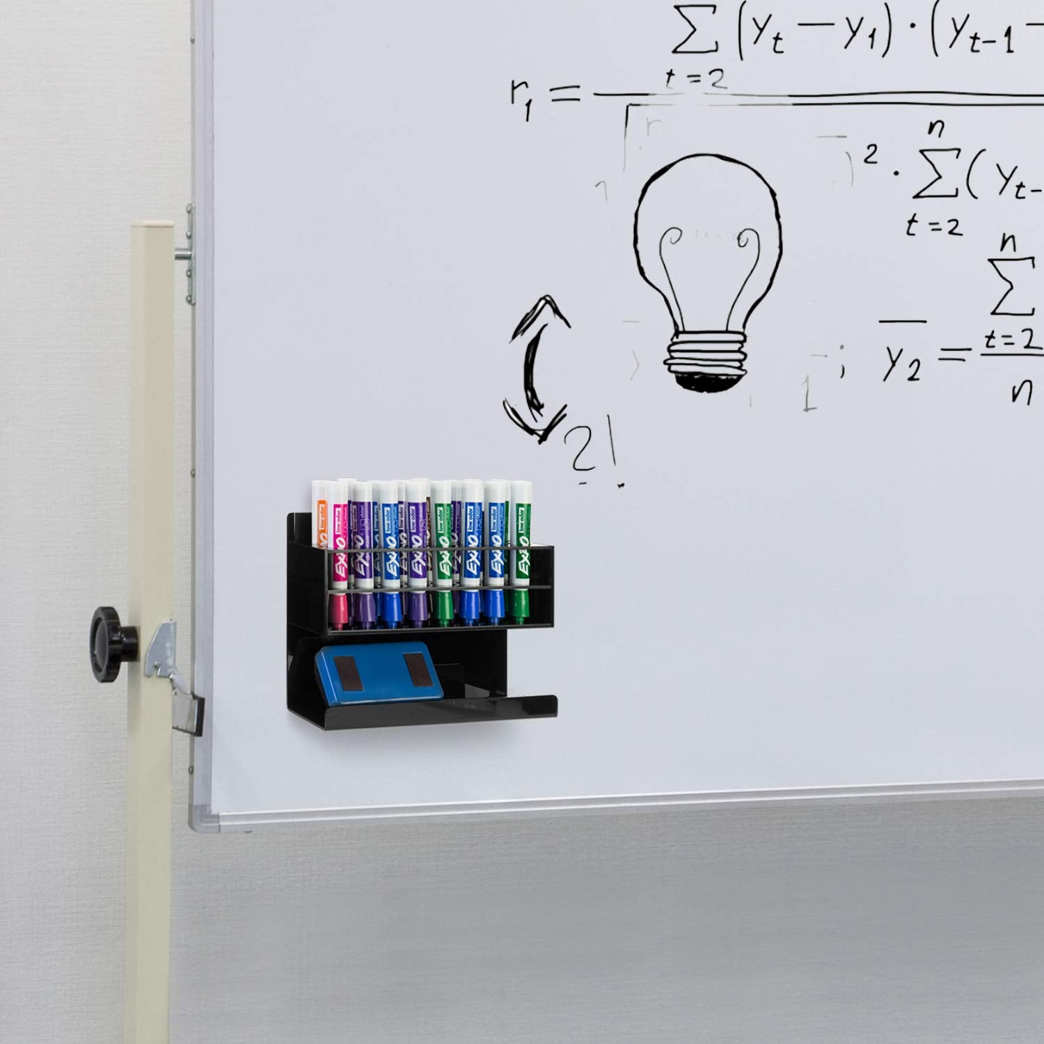MyGift Dry Erase Marker Holder 10 Slots Whiteboard Marker Holder for Wall Dry Erase Eraser Holder Wall Mount Black