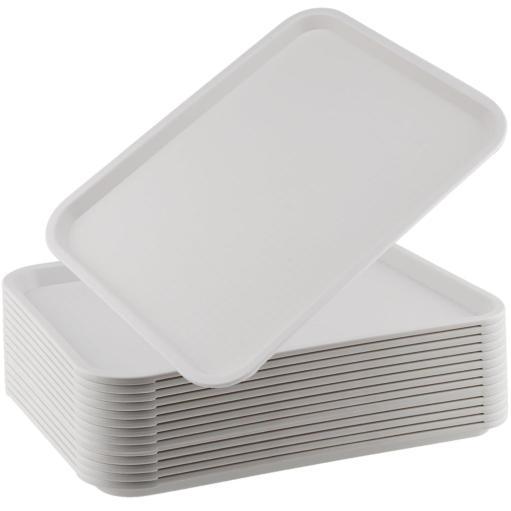 ZOENHOU 6 Pack 14 x 10 Inch Fast Food Tray, Rectangular Cafeteria Serving Trays, Plastic Trays for Food, Black