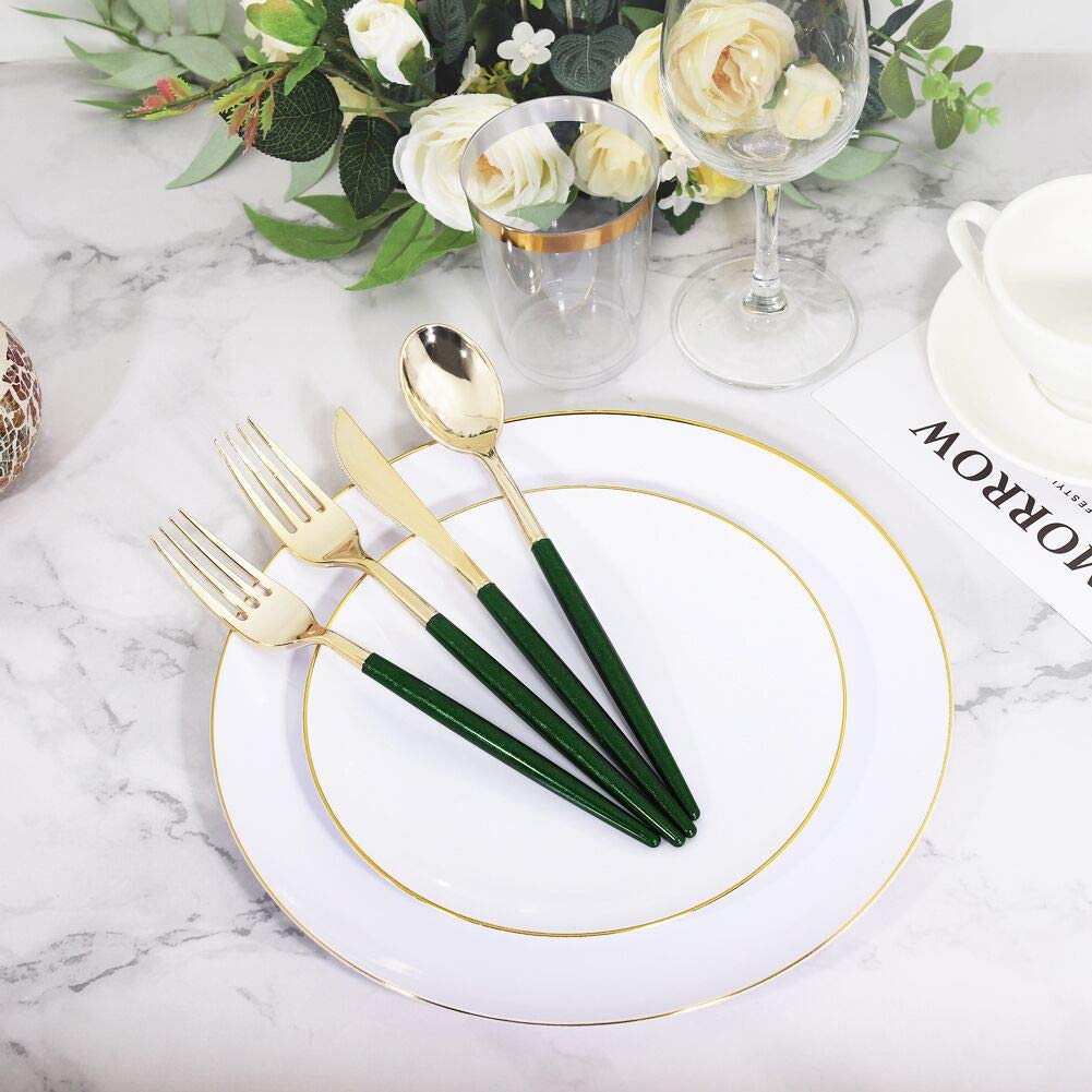 Supernal 102 Pcs Black and Gold Plastic Silverware Set,Heavy Duty Gold Disposable Cutlery for 34 Guests (34 Forks,34 Spoons,34 Knives),Elegant Plastic Flatware for Weddings,Parties & Upscale Events