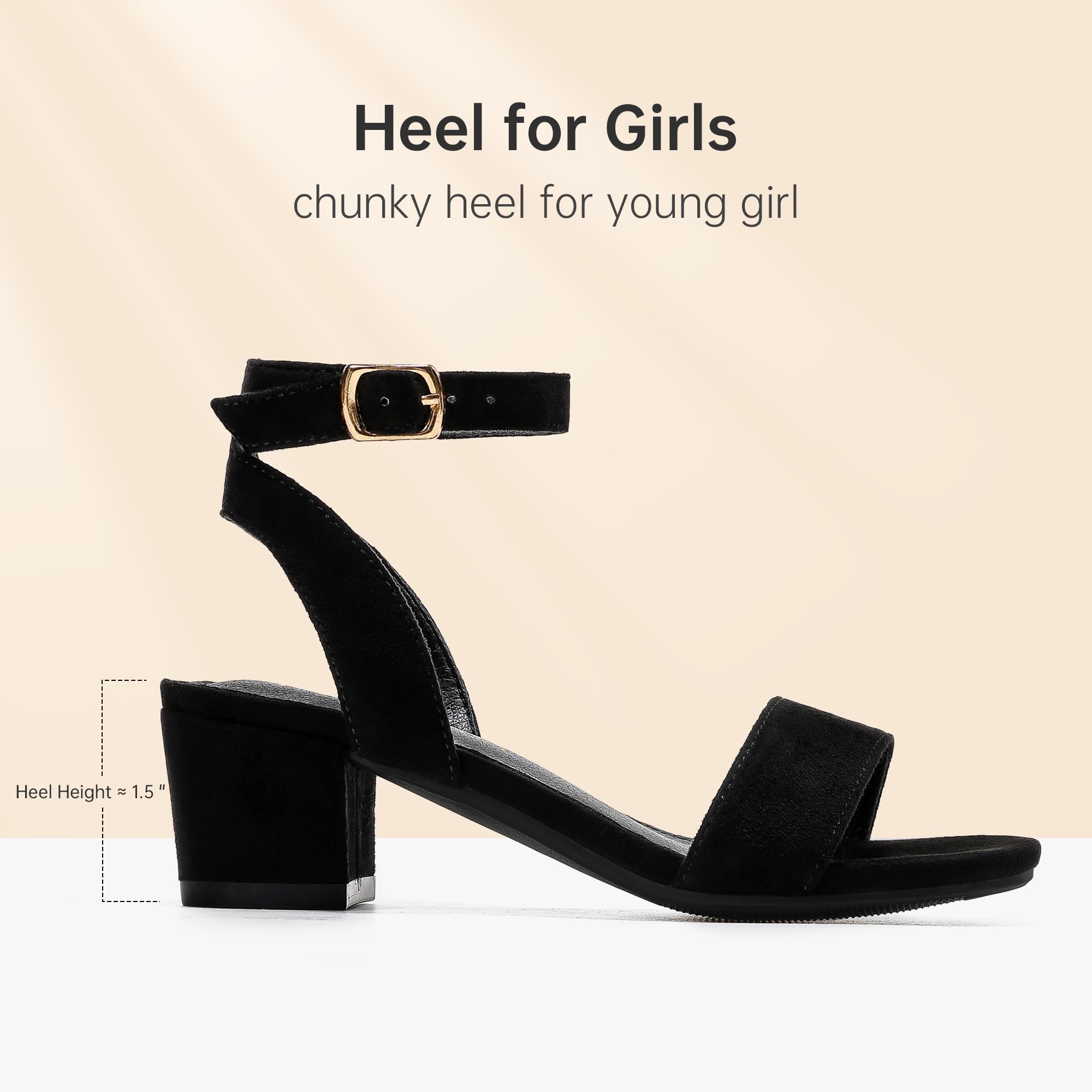 LAURMOSA High Heels for Kids Open Toe Dress Shoes for Girls Ankle Strap Pump Shoes Flower Girl Sandals Wedding Party for Little Big Kids