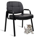 CLATINA Big & Tall 500 lbs Leather Office Reception Chair No Wheels with Padded Arms, Waiting Room Guest Chair for Elderly Home Desk Conference Room Lobby Side Salon Clinic, Black