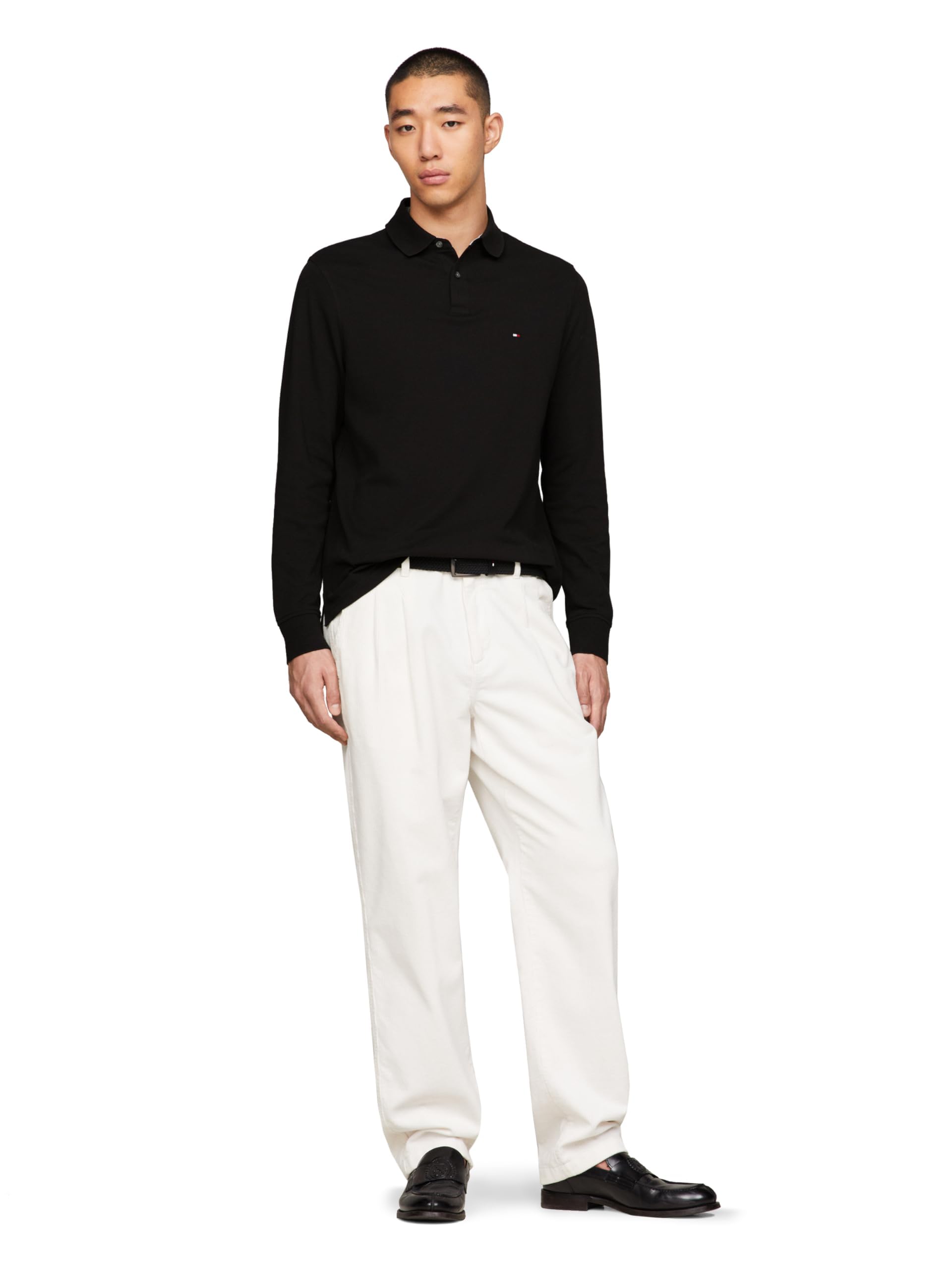 Tommy Hilfiger Men's Long Sleeve Polo Shirts in Regular Fit with Stretch and Organic Pique Cotton