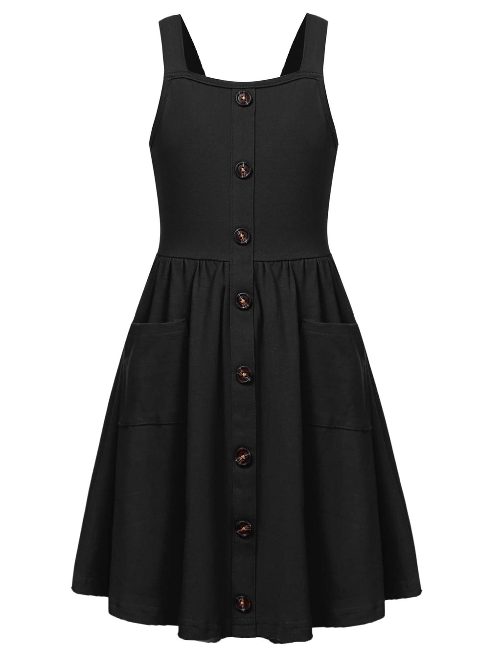 Arshiner Girl's Spaghetti Strap Button Down Midi Sleeveless Summer Casual Sundress A-line Dress with Pockets