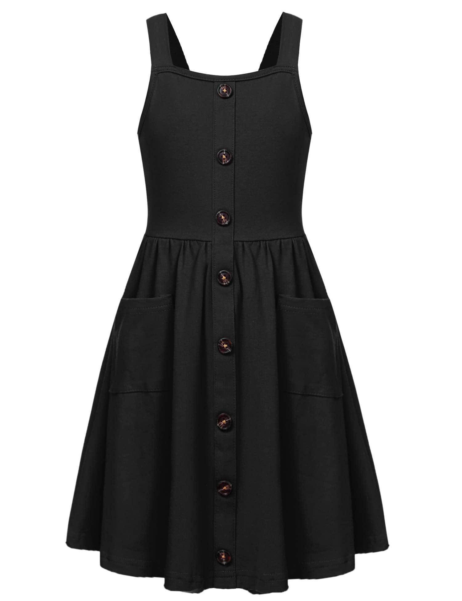 Arshiner Girl's Spaghetti Strap Button Down Midi Sleeveless Summer Casual Sundress A-line Dress with Pockets
