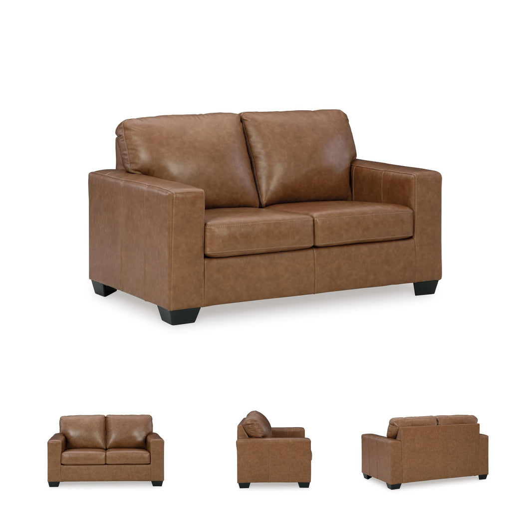 Signature Design by Ashley Bolsena Contemporary Leather Match Loveseat, Dark Brown