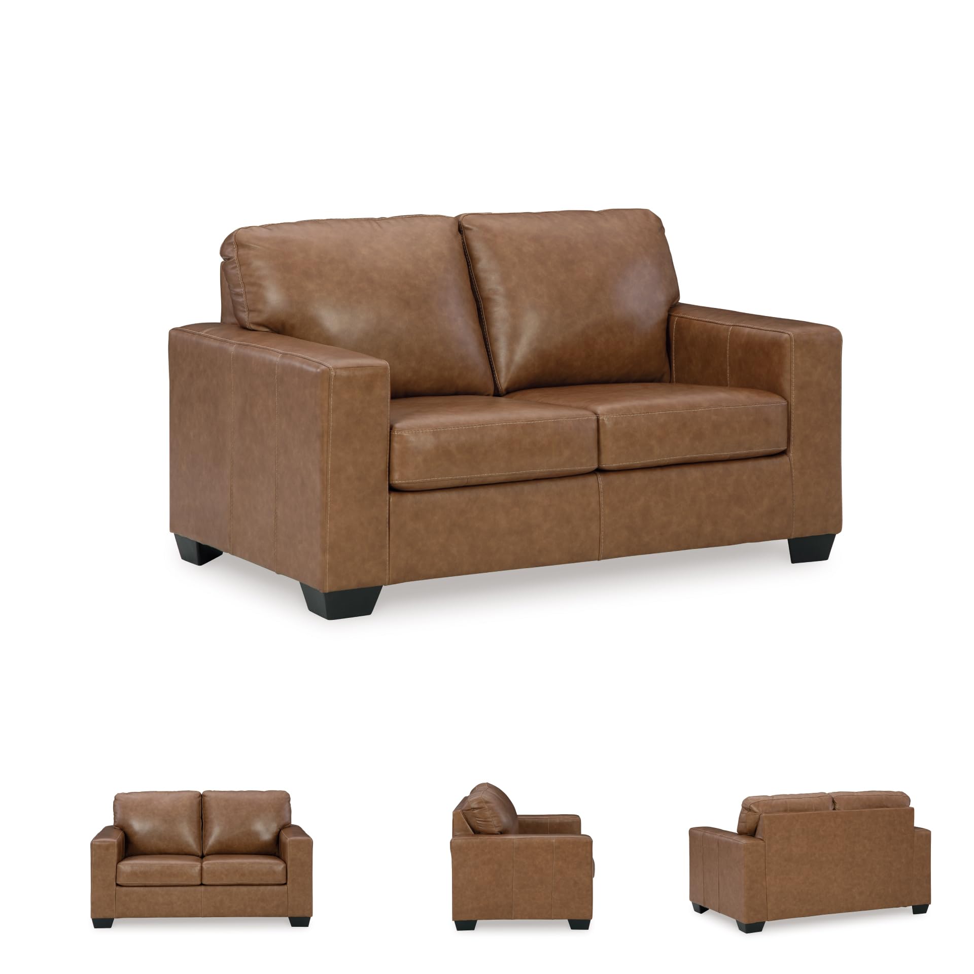 Signature Design by Ashley Bolsena Contemporary Leather Match Loveseat, Dark Brown