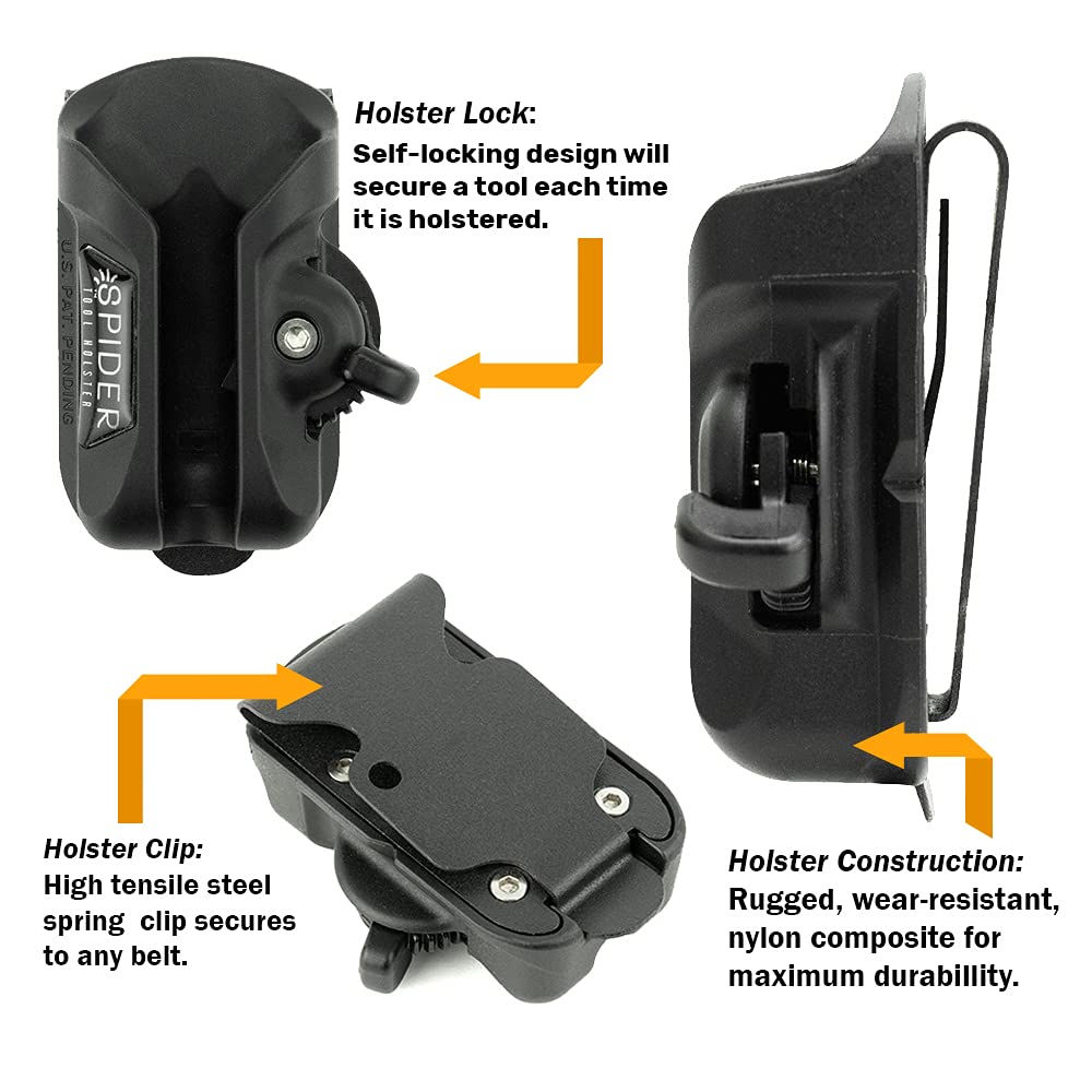 Spider Tool Holster - Improve The Way You Carry Your Power Drill, Driver, Multitool, Pneumatic, Multi-Tool and More on Your Belt - Compatible with All Major Tool Brands