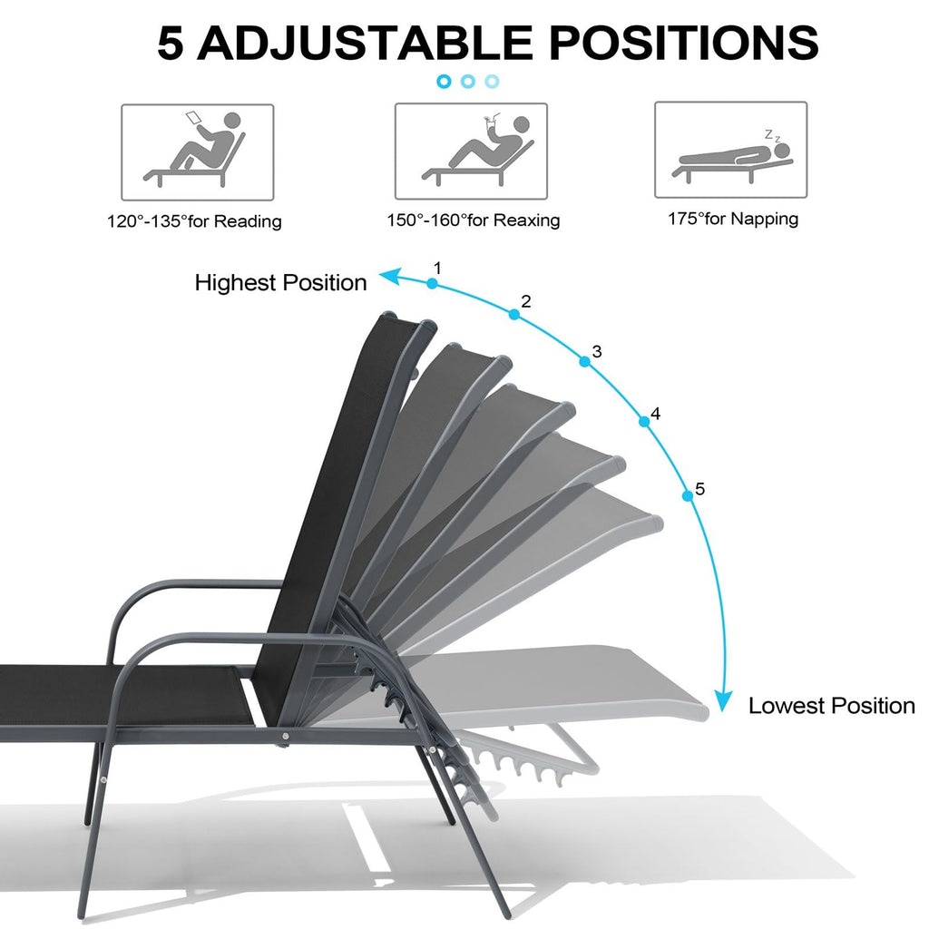 Crestlive Products Chaise Lounge Chair Outdoor with Armrests, Pool Lounge Chairs Set of 2, Aluminum Adjustable 5 Positions Sun Tanning Lounger for Patio, Poolside, Yard, Deck, Backyard (Beige)