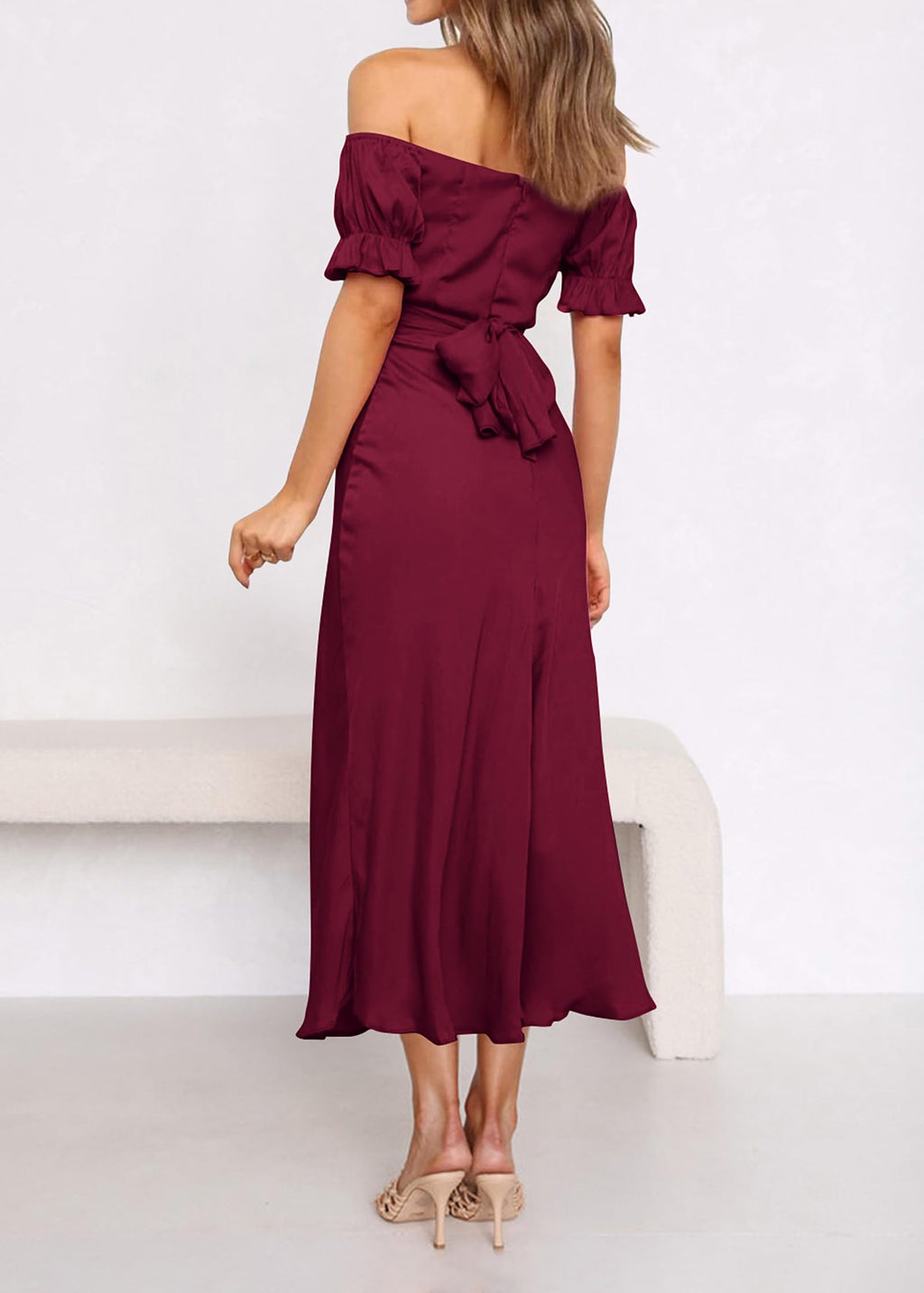 KIRUNDO Women's 2026 Spring Summer Satin Wedding Guest Midi Dress Off The Shoulder Wrap Party Cocktail Formal Prom Dresses