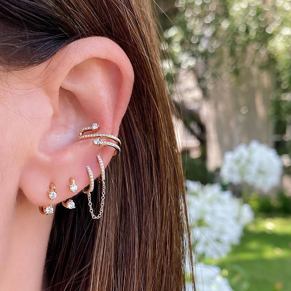 Obidos 14K Gold Plated Illusion Stud Earrings for Women | Triple Huggie Hoop Earrings for One Hole| Trendy Simple Hypoallergenic Fashion Accessories Gold Jewelry Gifts for Womens