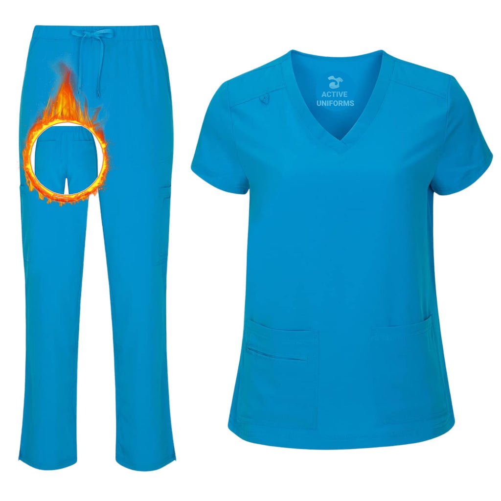 Women's Cool Stretch V-Neck Top and Cargo Pant Scrub Set with Regular and Petite Sizes