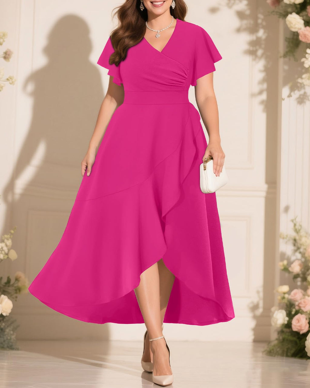 Pinup Fashion Women Plus Size Dresses Wedding Guest - Formal Cocktail Wrap High Low Long Dress