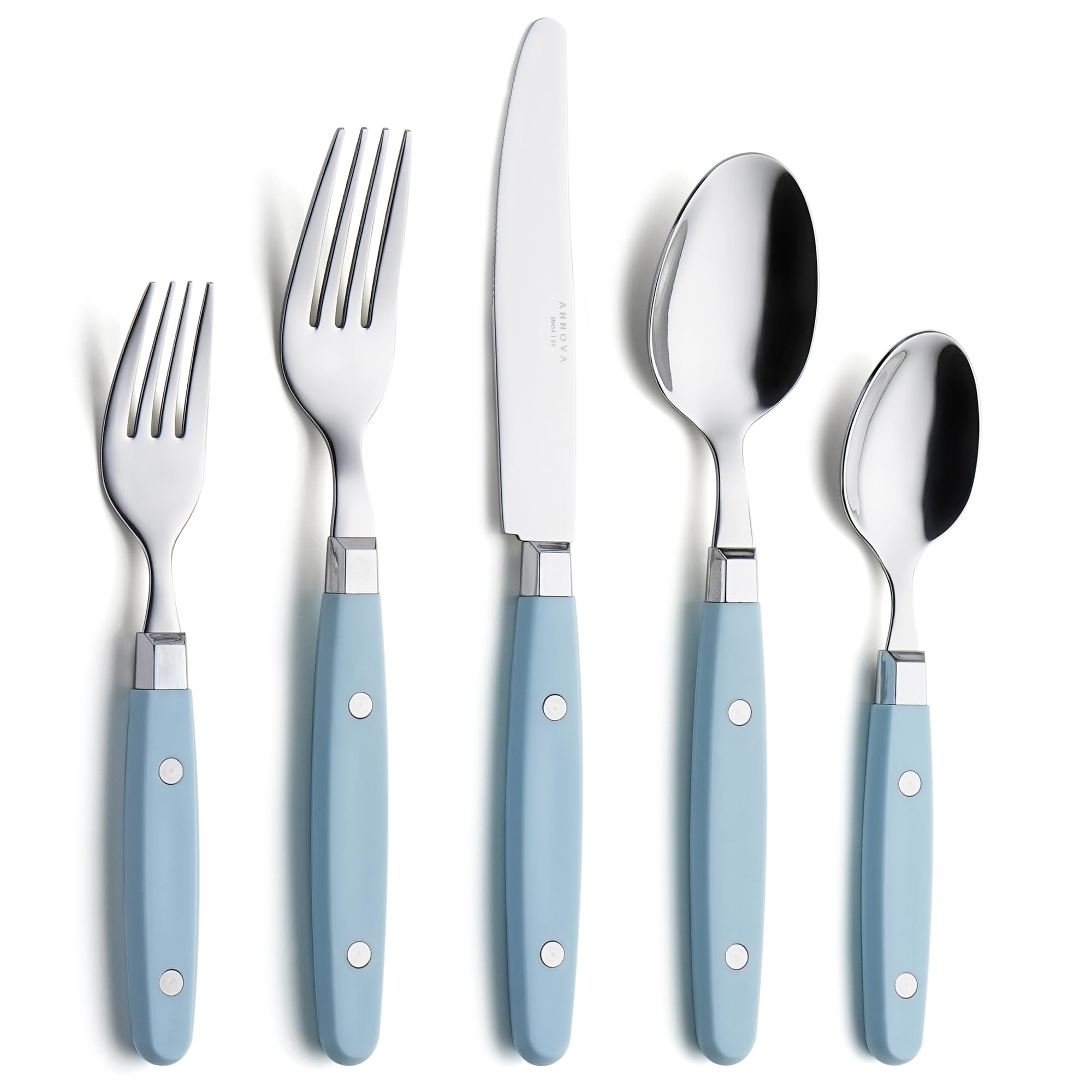 ANNOVA Silverware Set, Retro/Rivet Colorful Stainless Steel Tableware Kitchen Flatware Set Utensils, Includes Dinner Knives, Forks, Spoons, Salad Forks & Dessert Spoons (Brown, 20 Pieces)