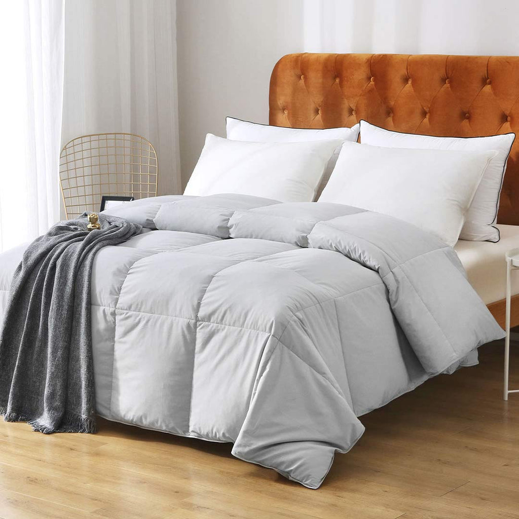 Gray Feathers Down Comforter Twin - 100% Organic Cotton, Medium Warm All Seasons Machine Washable Duvet Insert with Tabs (68x90, Mirage Grey)