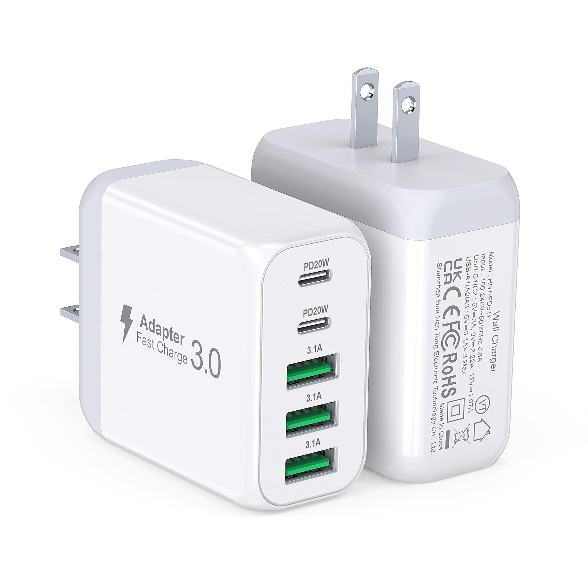 [2-Pack] 50W USB C Wall Charger Block, 5-Port C Charger Fast Charging Block PD Power Adapter +QC Multiport Type C Box Brick Cube USB A Wall Plug for iPhone 14/15/16/17 Pro Max,Samsung Galaxy(Black)
