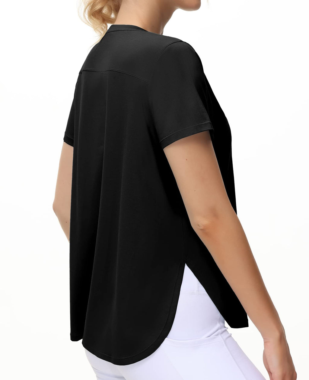 THE GYM PEOPLE Women's Workout T-Shirts Loose Fit Short Sleeve Cotton Running Basic Tee Tops with Split Hem
