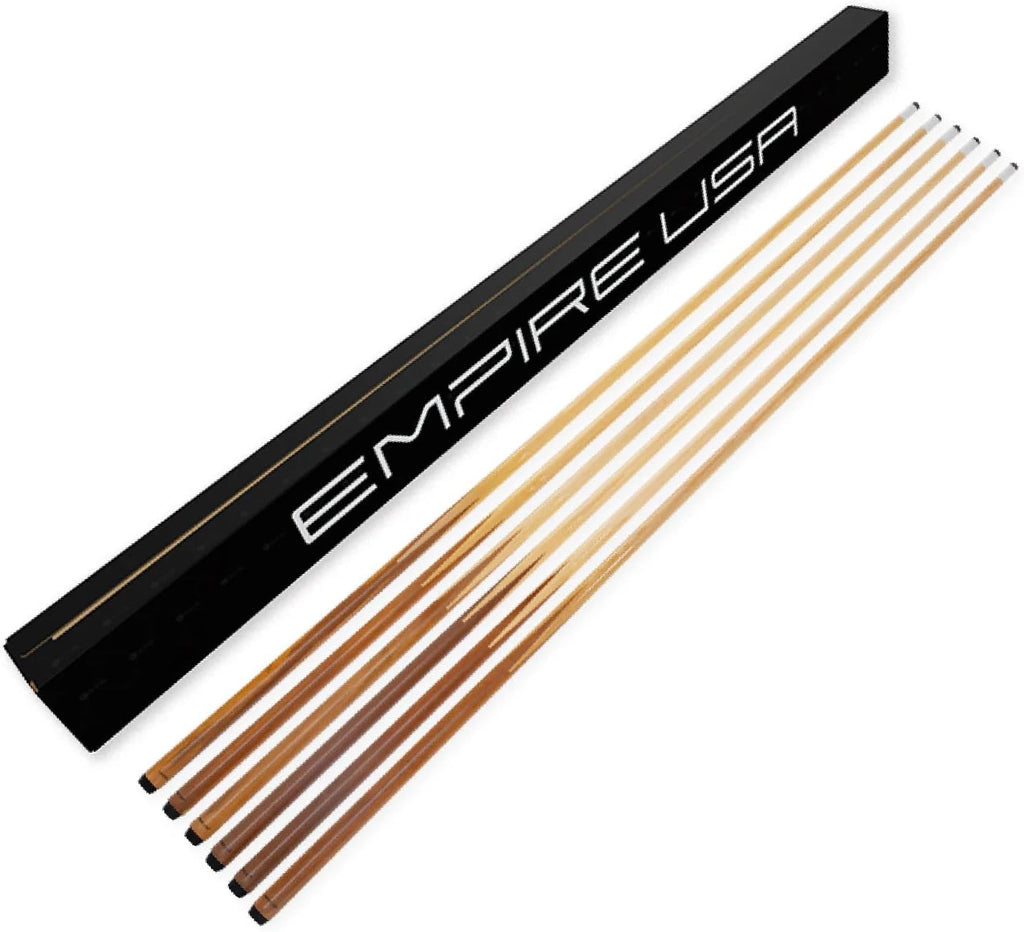 Empire USA Set of 6 Pool Cues - 57” One-Piece Hardwood Billiard Cue Sticks with 13mm Leather Tips, House Bar Pool Sticks for Pool Tables