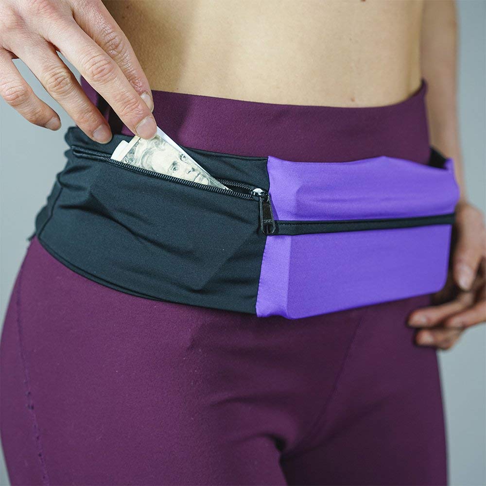 3 Pocket Adjustable Running Belt Waist Pack, Fanny Pack For Working Out With Sweat Resistant Backing, Holds All iPhone Models (Black/Black, X-Small)
