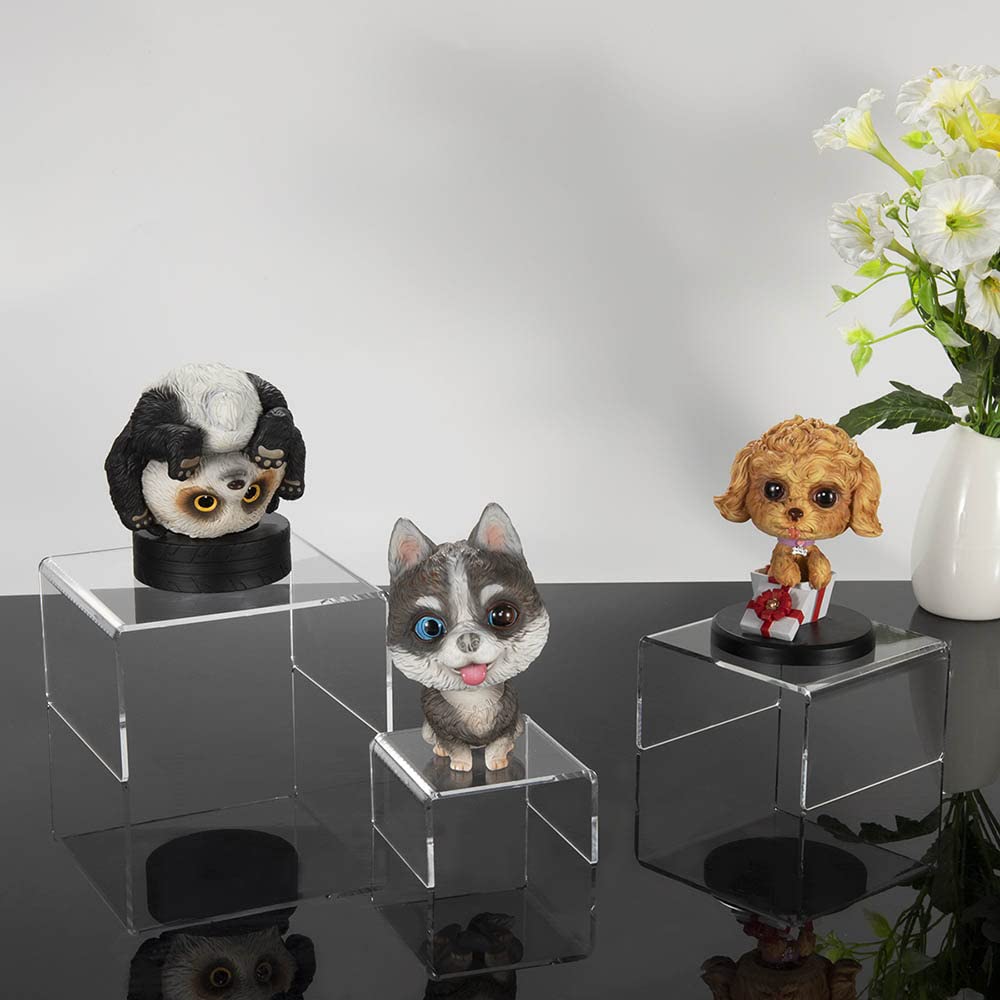 NIUBEE Acrylic Display Risers Stand 2 Sets,3 Steps Clear Riser Shelf Showcase for Amiibo Funko POP Figures -3"x3"x4"