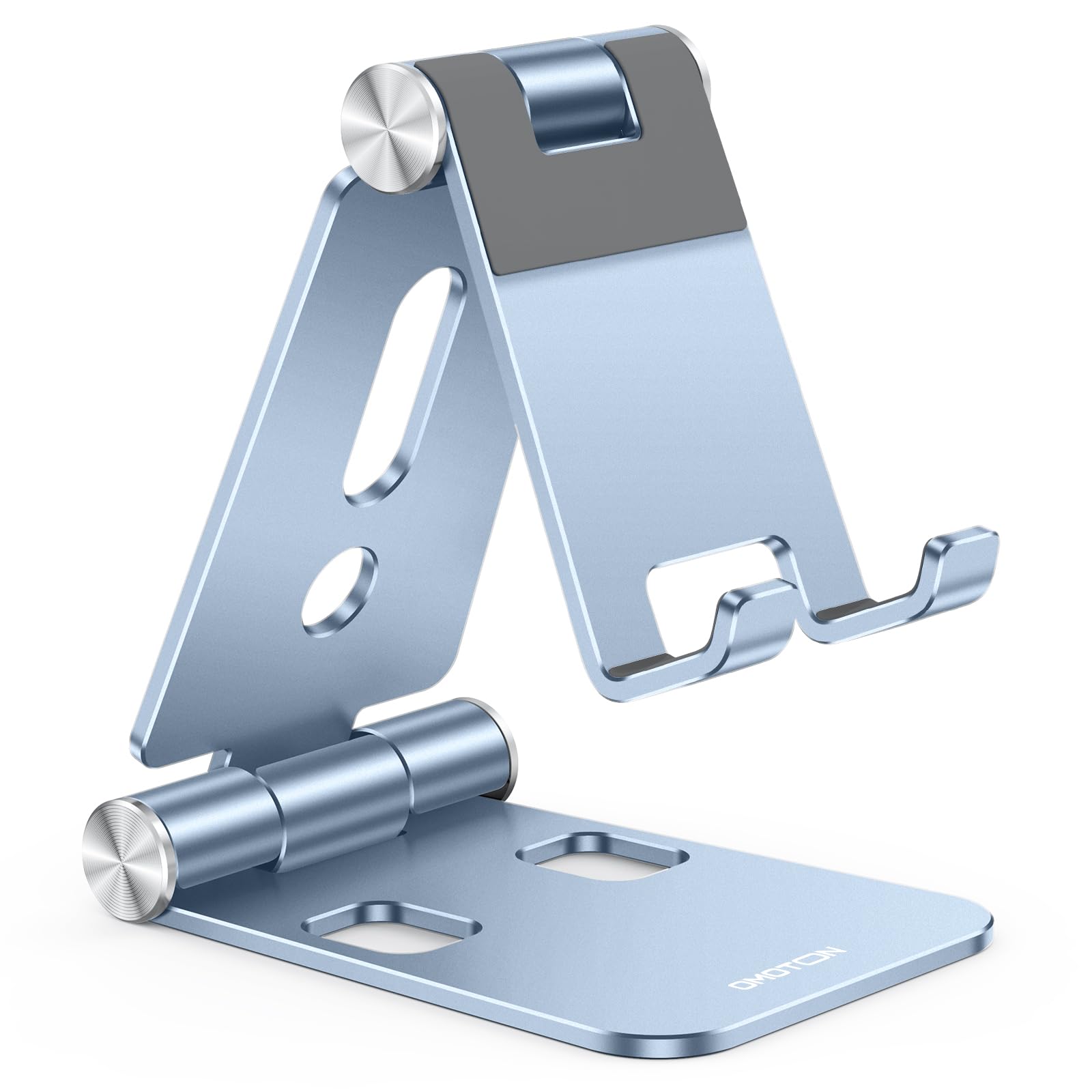 OMOTON Foldable Cell Phone Stand, C4 Portable Aluminum Phone Holder, Adjustable Phone Dock Cradle for iPhone 17/16/15 Pro Max Air, Small Tablets, All Smart Phones for Women Men Gift, Silver