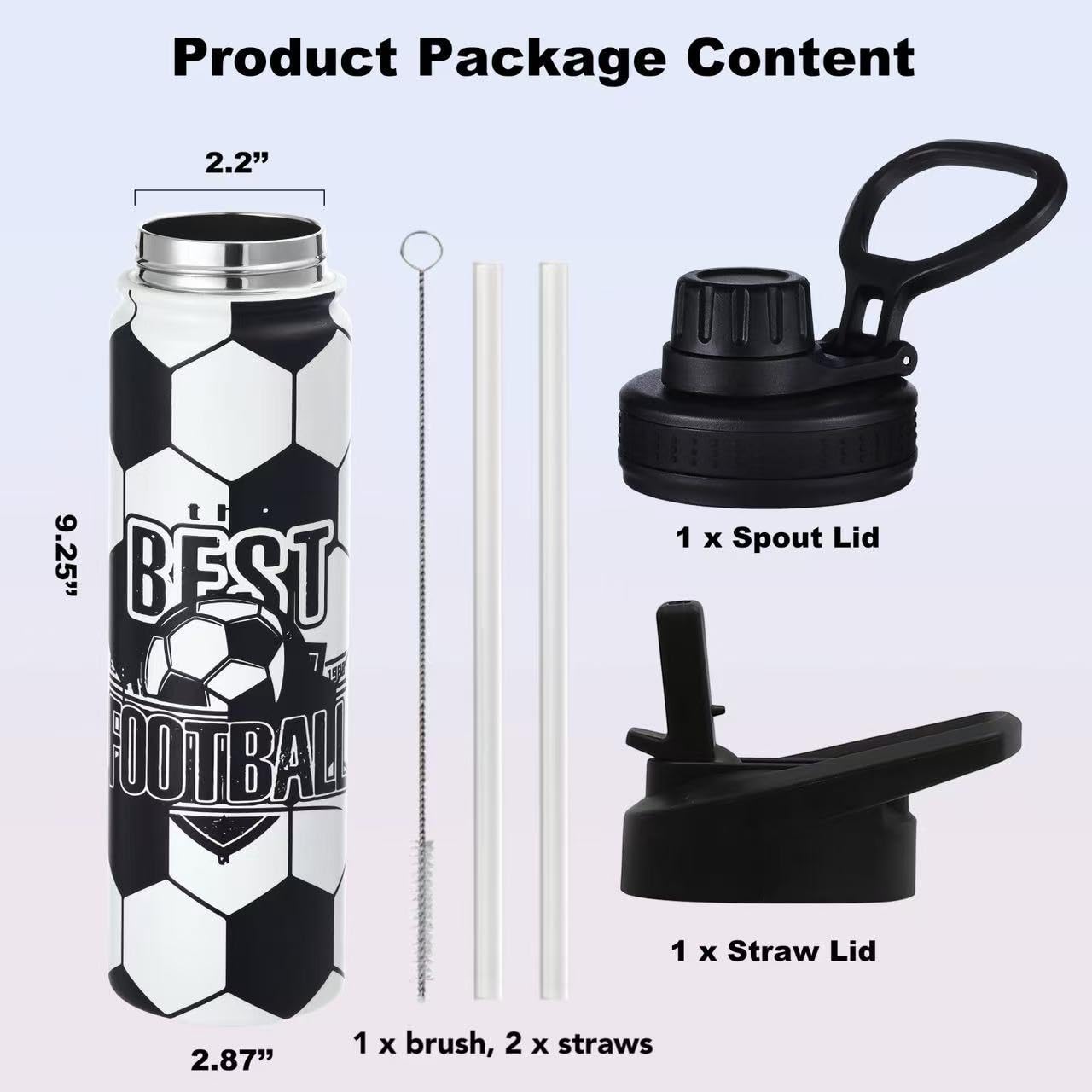mininoo 24 oz Insulated Water Bottle with Straw Lid, Stainless Steel Double Wall Vacuum, Leak Proof, BPA Free, Keep Cold for 24H & Hot for 12H-2 pack(Black)