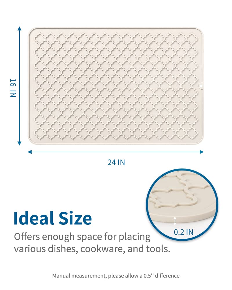 AMOAMI-Dish Drying Mats for Kitchen Counter-Silicone Dish Drying Mat-Kitchen Dish Drying Pad Heat Resistant Mat-Kitchen Gadgets Kitchen Accessories Kitchen Small Appliances(12" x 16", BEIGE)
