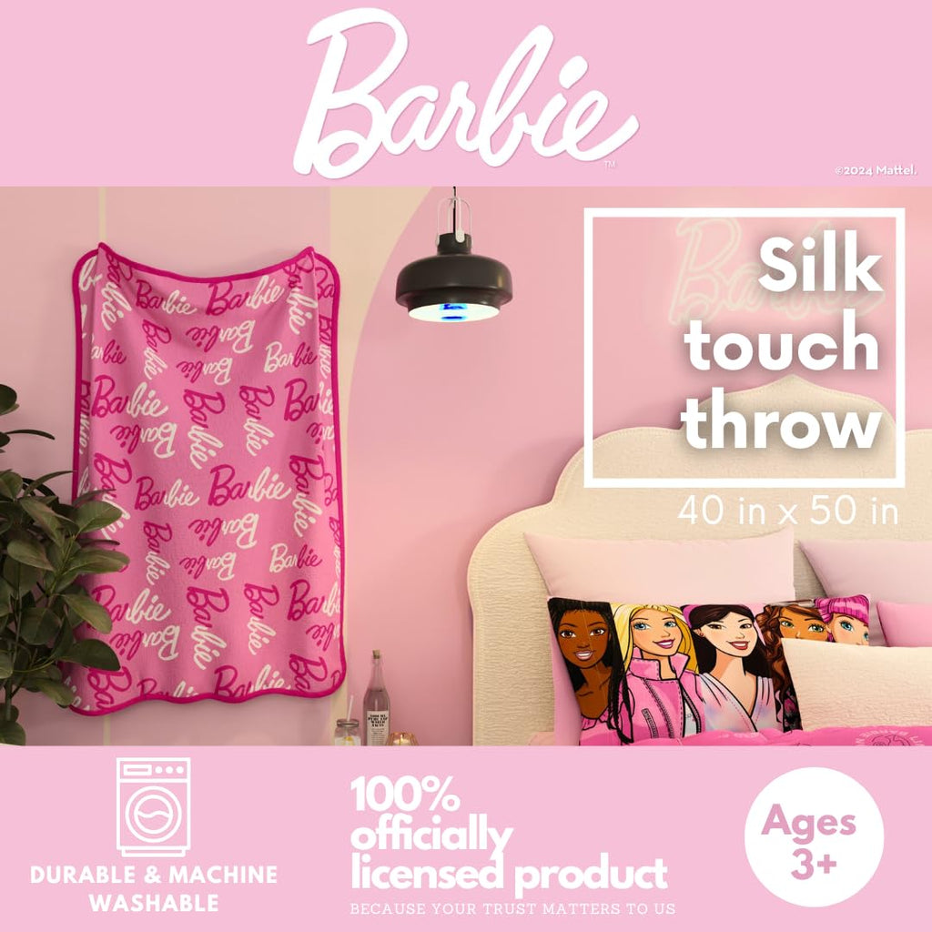 Barbie Kids Bedding Super Soft Cozy Silk Touch Throw, 40 in x 50 in, (Officially Licensed Product) By Franco