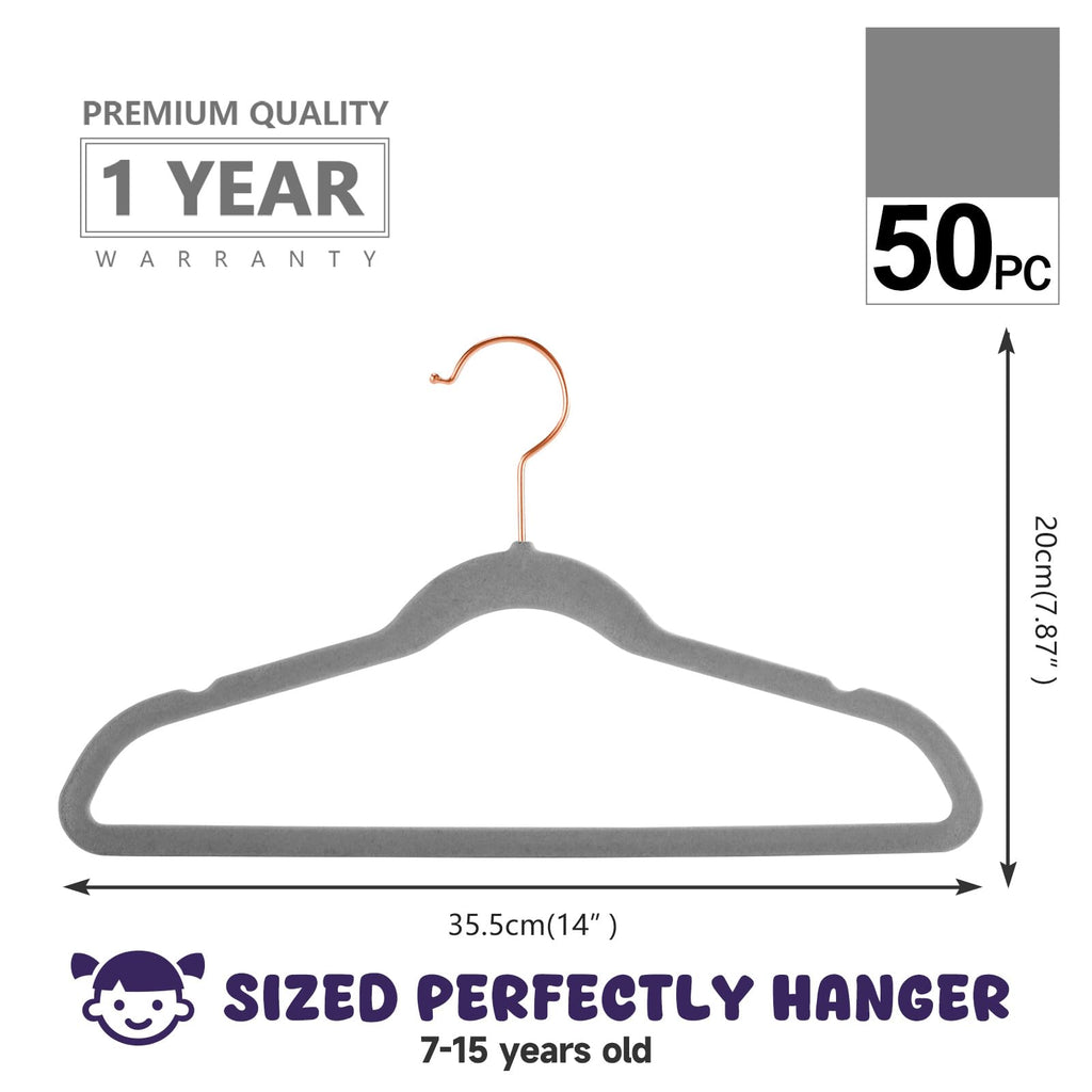 MIZGI Baby Velvet Hangers,Non-Slip Kids & Toddler Hangers,11.8 Inch Hangers for Baby Clothes,Pack of 50(Black/Black)