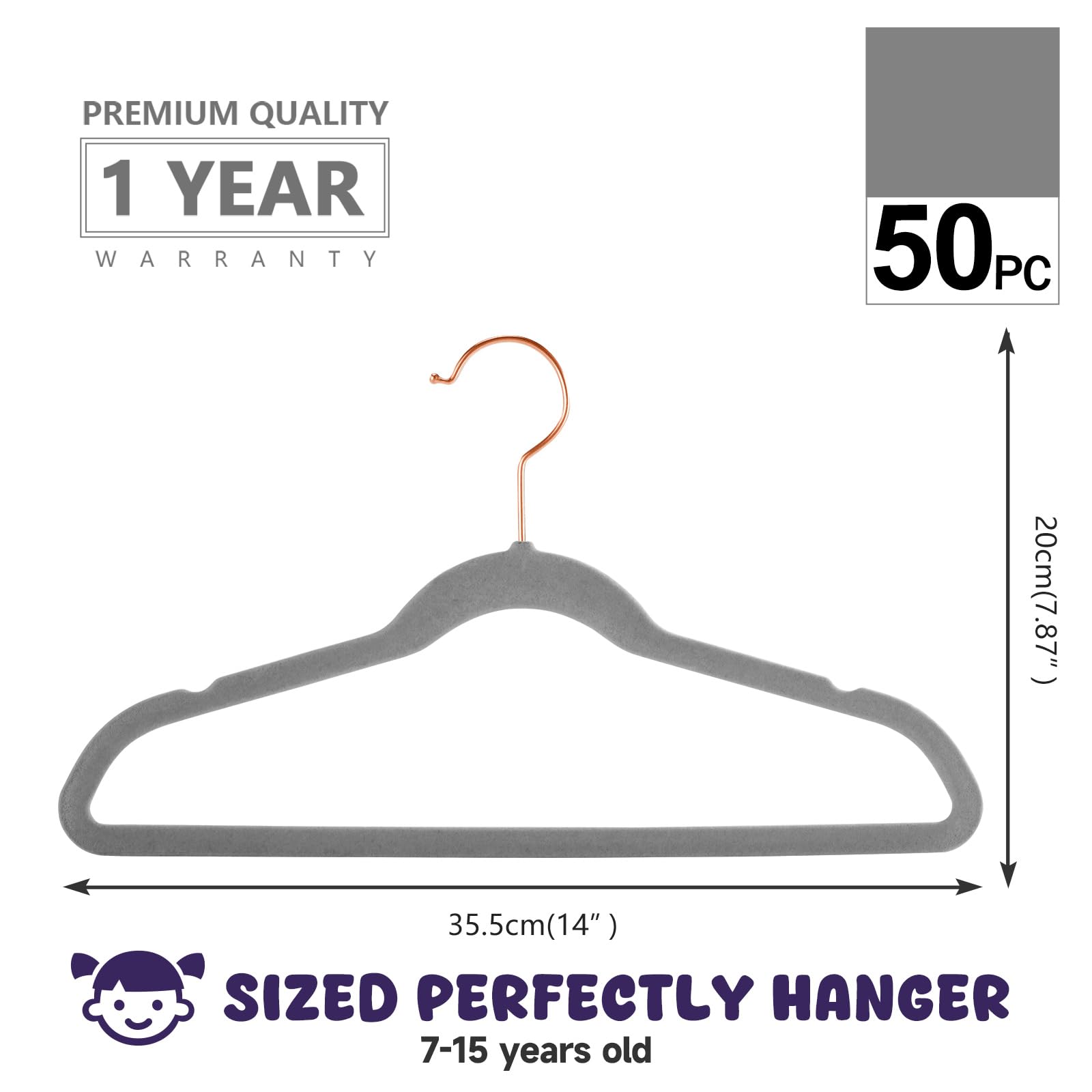 MIZGI Baby Velvet Hangers,Non-Slip Kids & Toddler Hangers,11.8 Inch Hangers for Baby Clothes,Pack of 50(Black/Black)