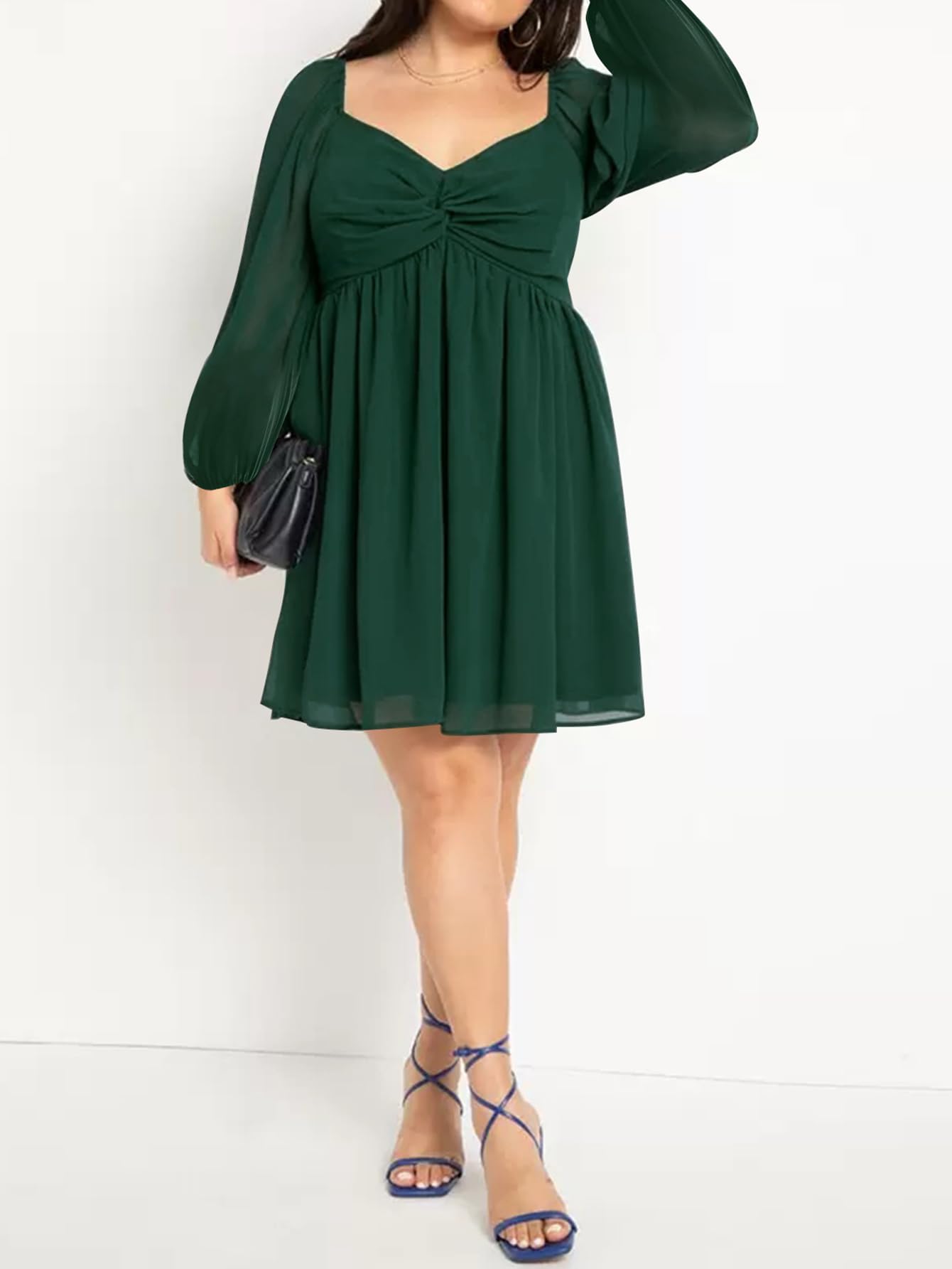 SCOMCHIC Women's Plus Size Puff Long Sleeve Dresses Sweetheart Neckline A Line Short Wedding Guest Cocktail Dress