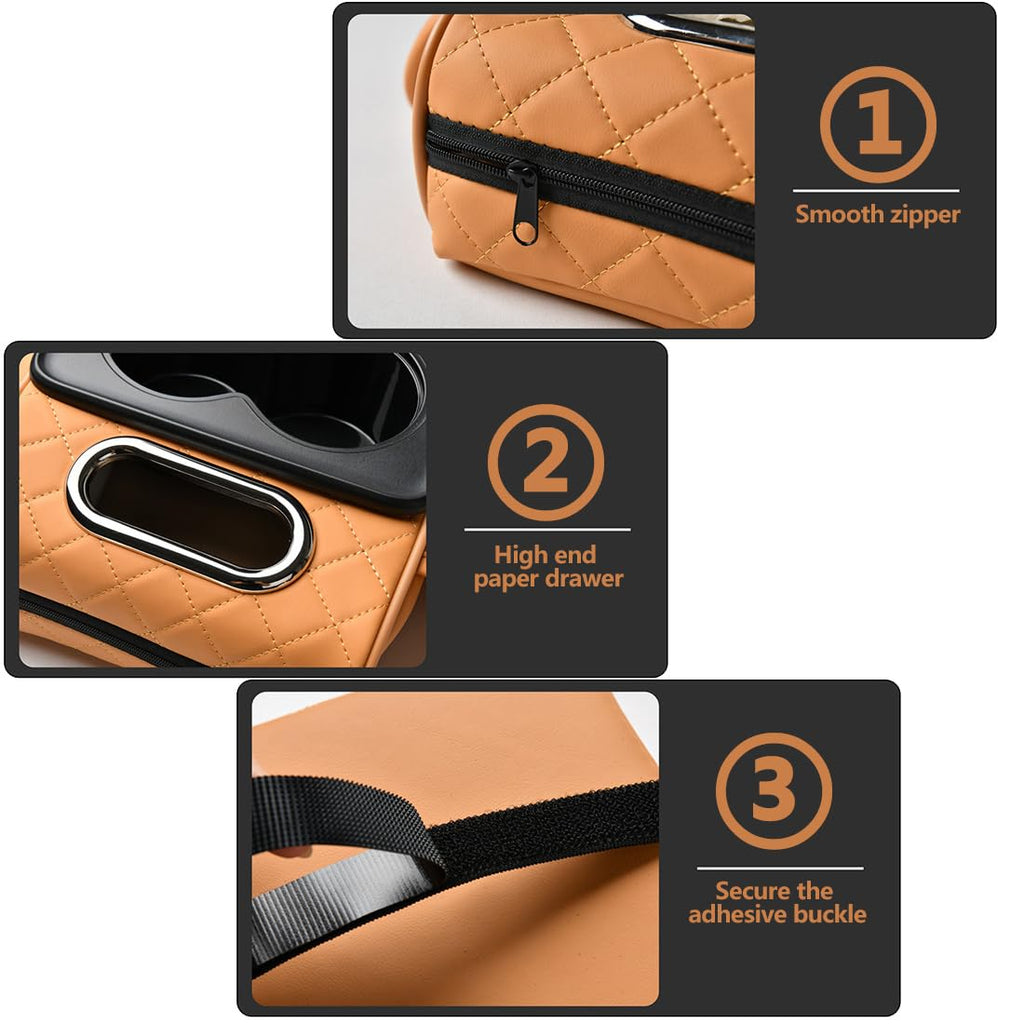 Car Armrest Cushion,5-in-1 Center Console Cover with 2 Storage Bags Cup Holder, Tissue Box Slot, Phone Slot for Sedans, Car Accessories Interior Organizers (Beige)